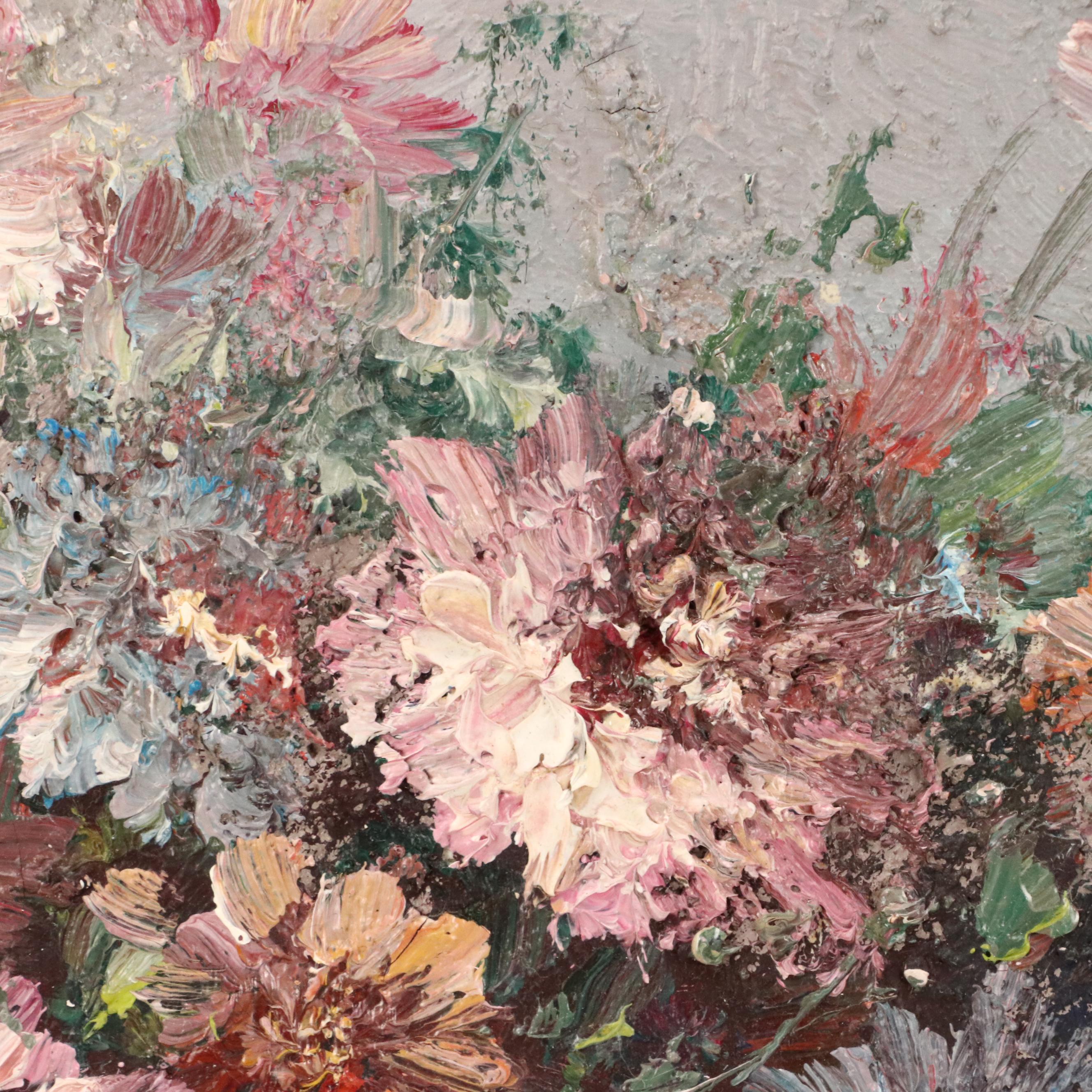 Textured Oil Painting Floral Still Life of Bouquet, Late 20th Century
