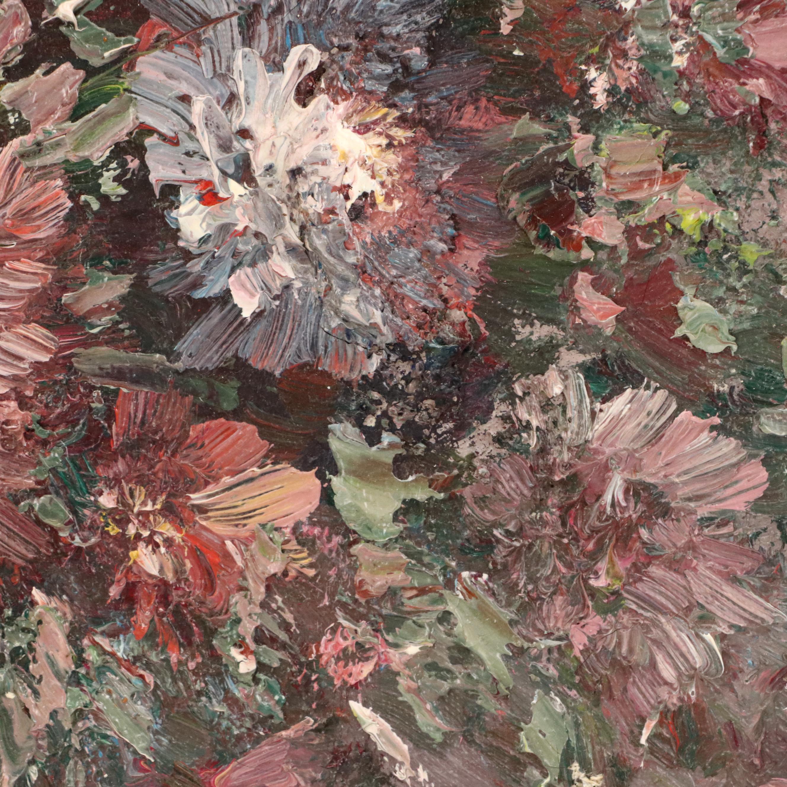 Textured Oil Painting Floral Still Life of Bouquet, Late 20th Century