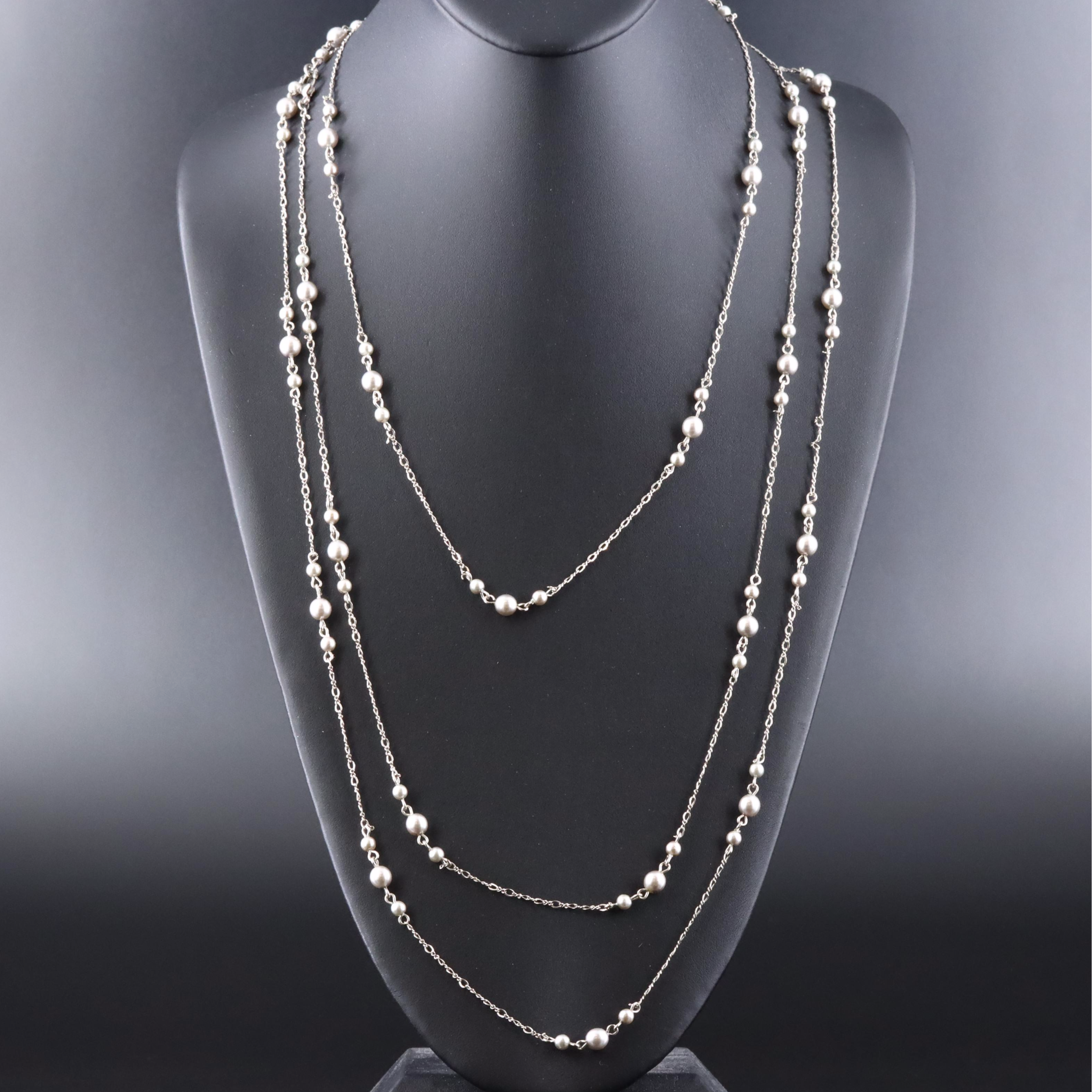 Faux Pearl Station Necklace