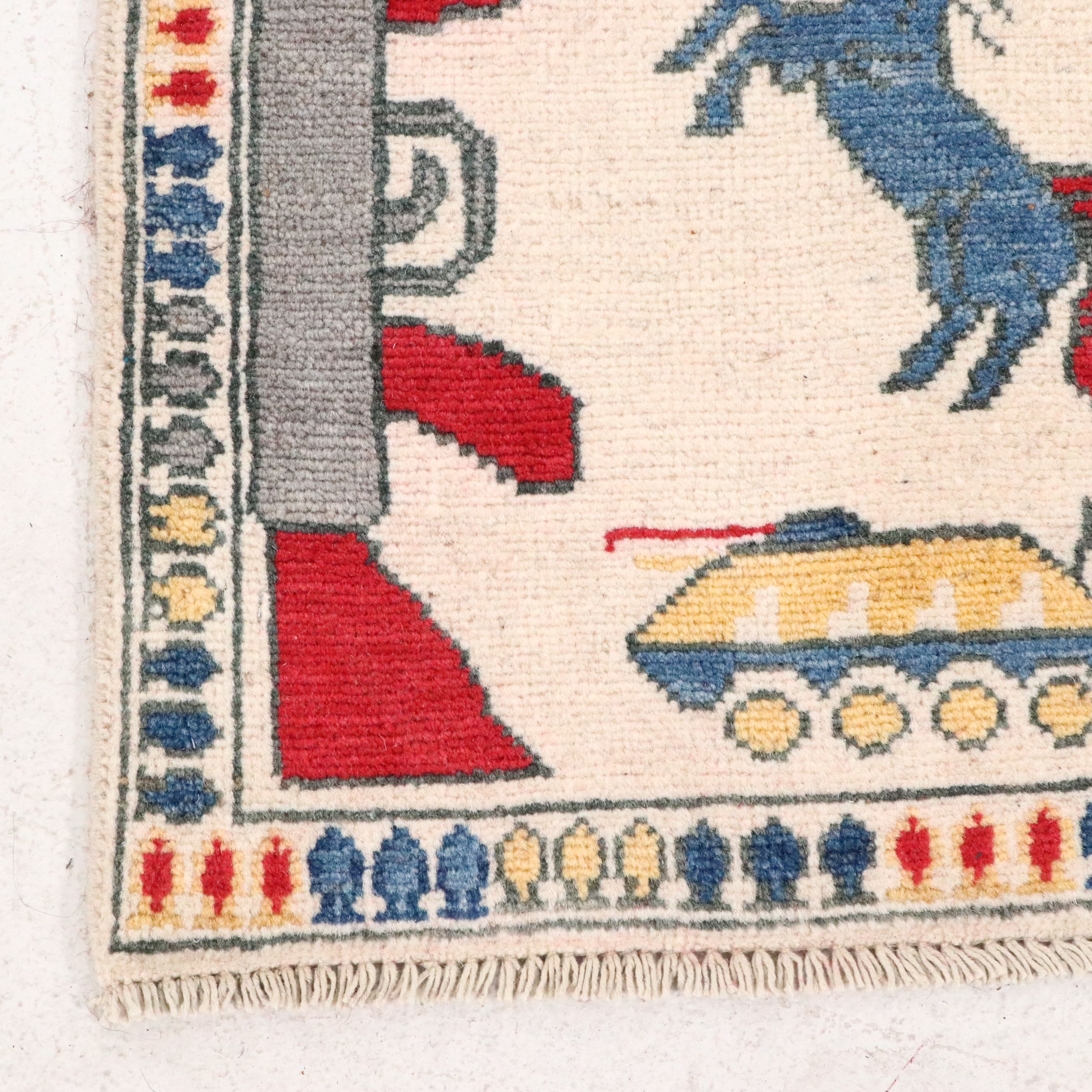 2'7 x 9'9 Hand-Knotted Afghan Pictorial War Carpet Runner