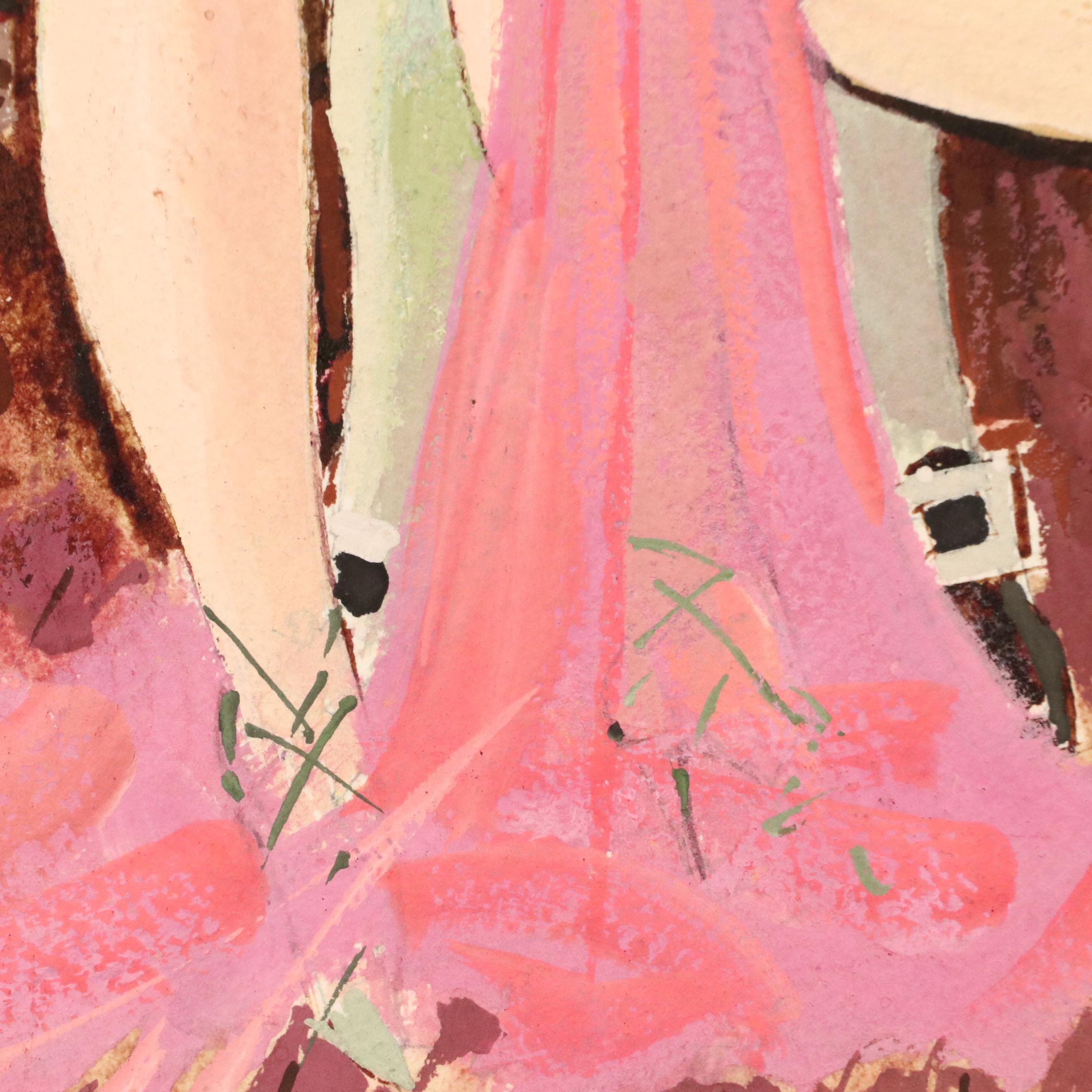 Watercolor Painting of Model Assessing Artist's Work, Late 20th Century