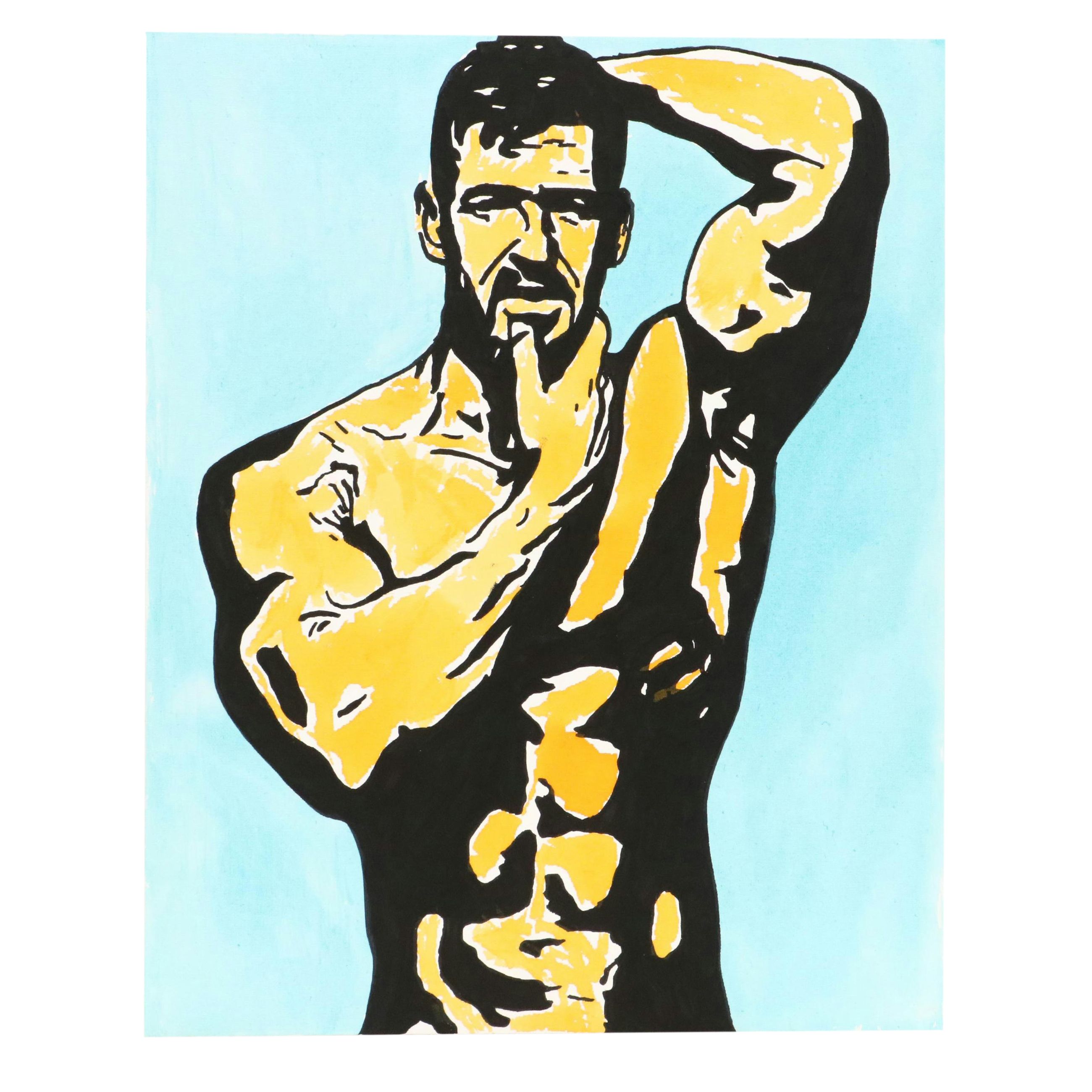 deSanto Stylized Male Nude Acrylic Portrait, 2025