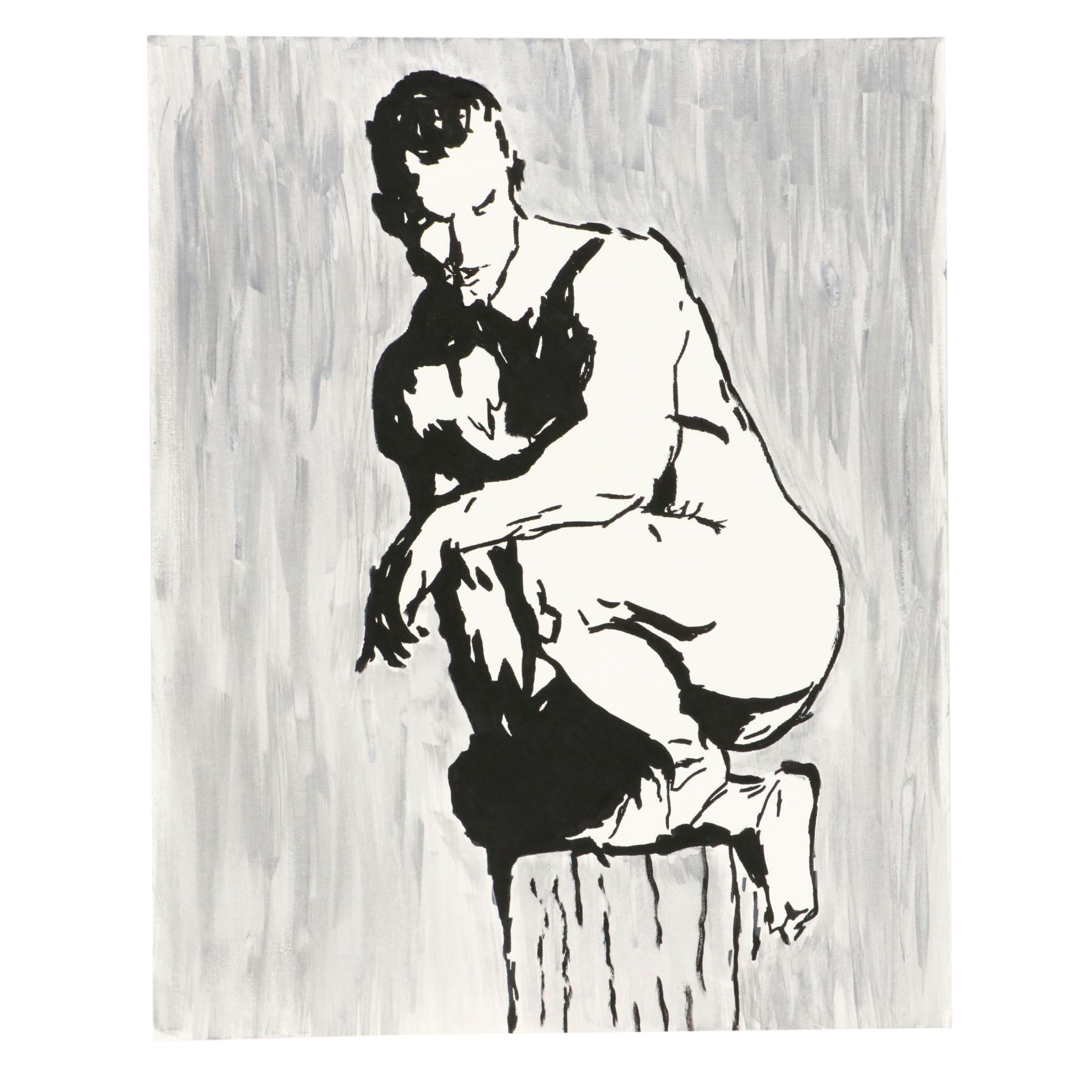 deSanto Stylized Male Nude Acrylic Portrait "Shadow Balance," 2025