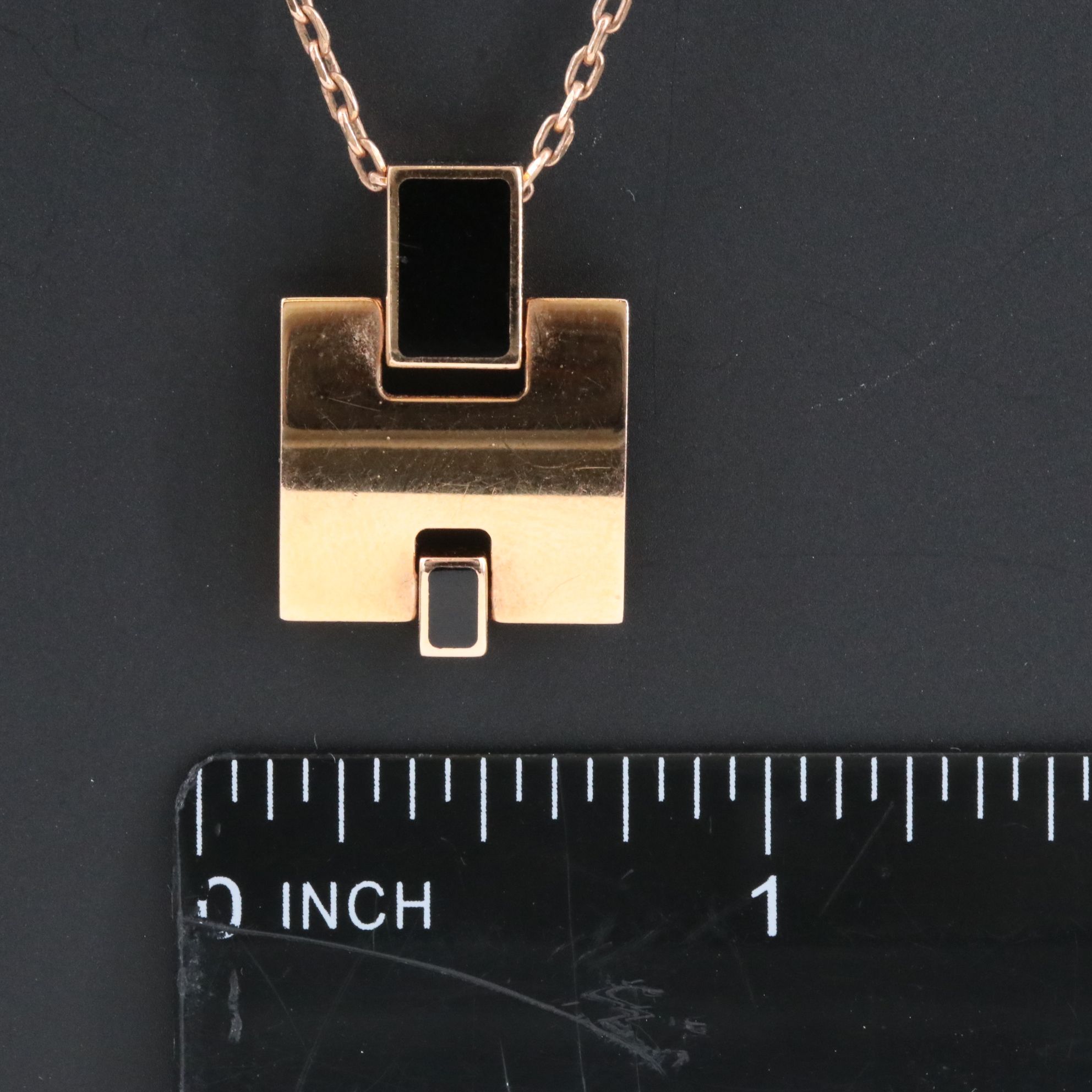 Hermès H Black Enamel Necklace in Rose Tone