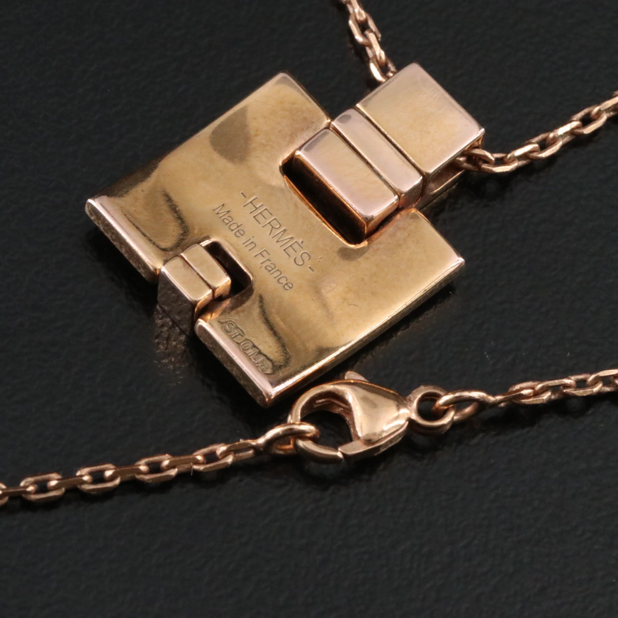 Hermès H Black Enamel Necklace in Rose Tone