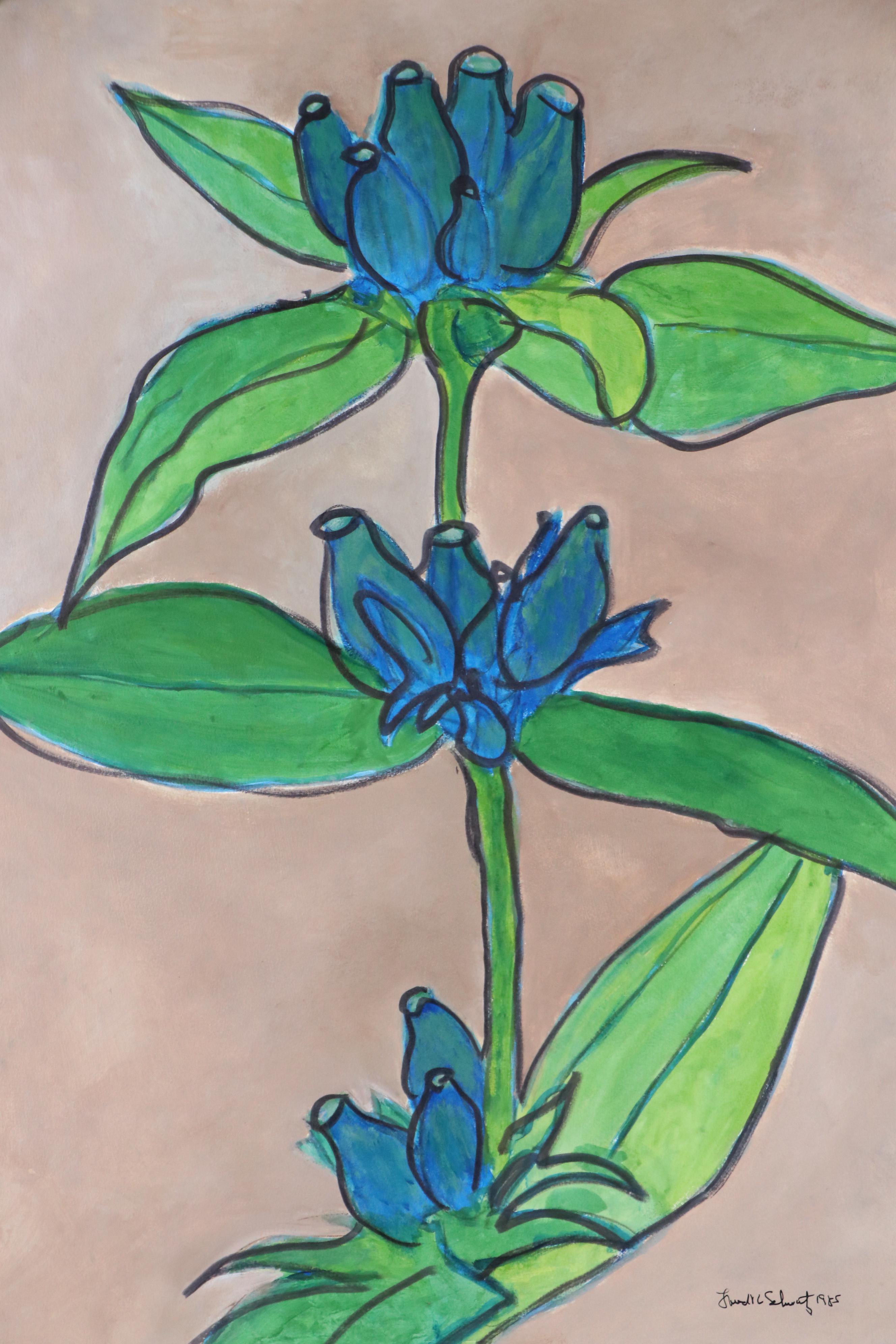 Fred R. Schwartz Floral Acrylic Painting, 1985