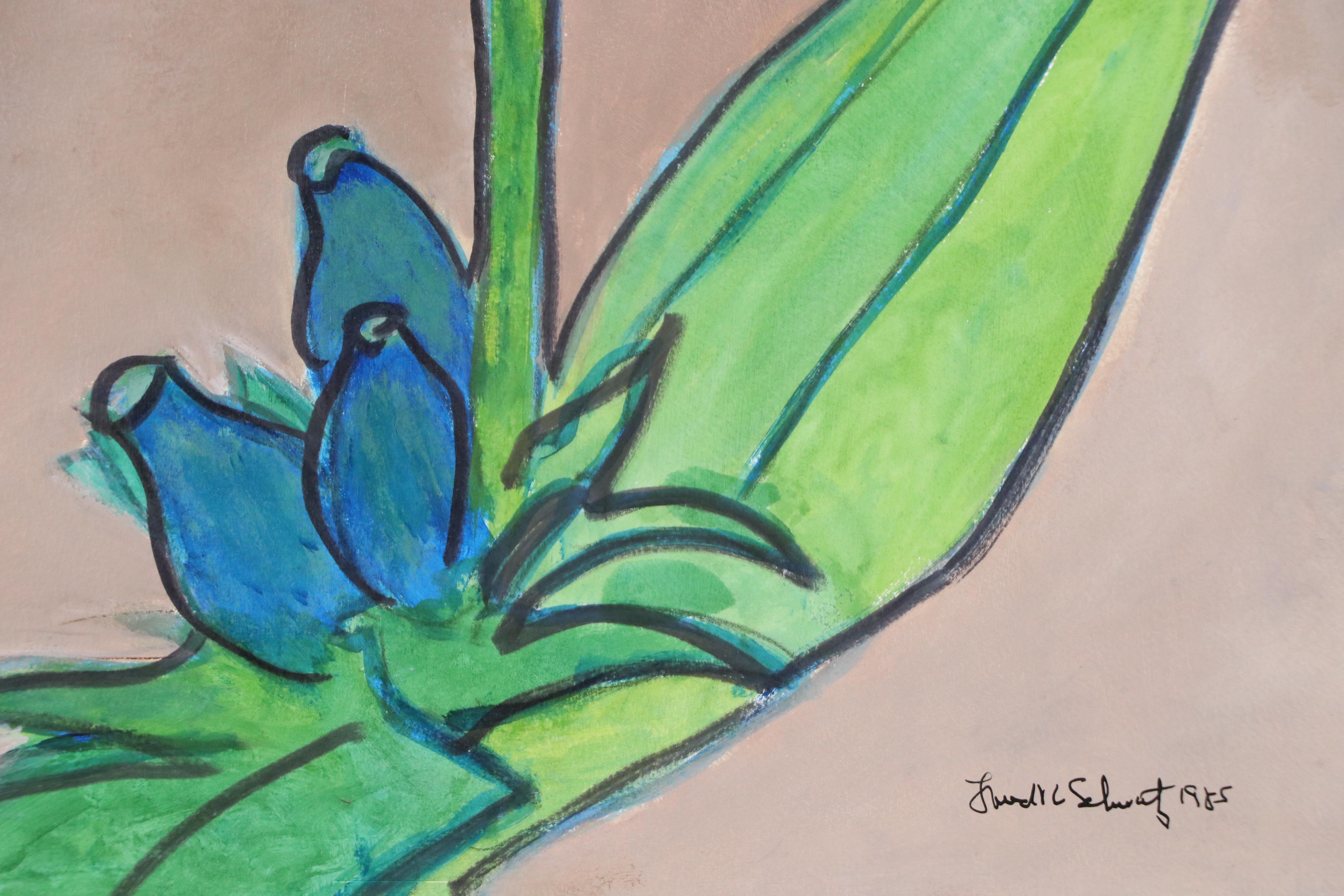 Fred R. Schwartz Floral Acrylic Painting, 1985