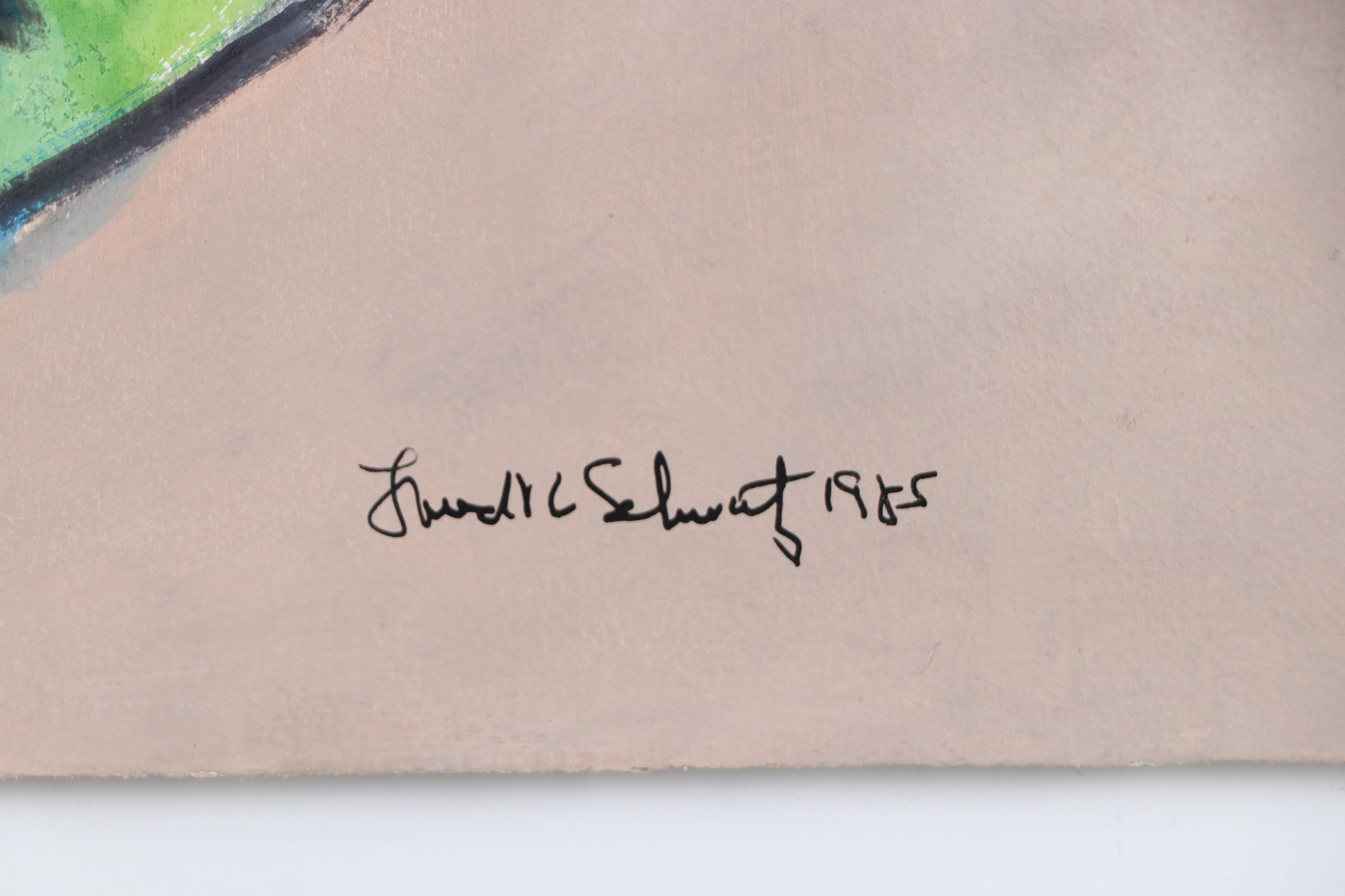 Fred R. Schwartz Floral Acrylic Painting, 1985