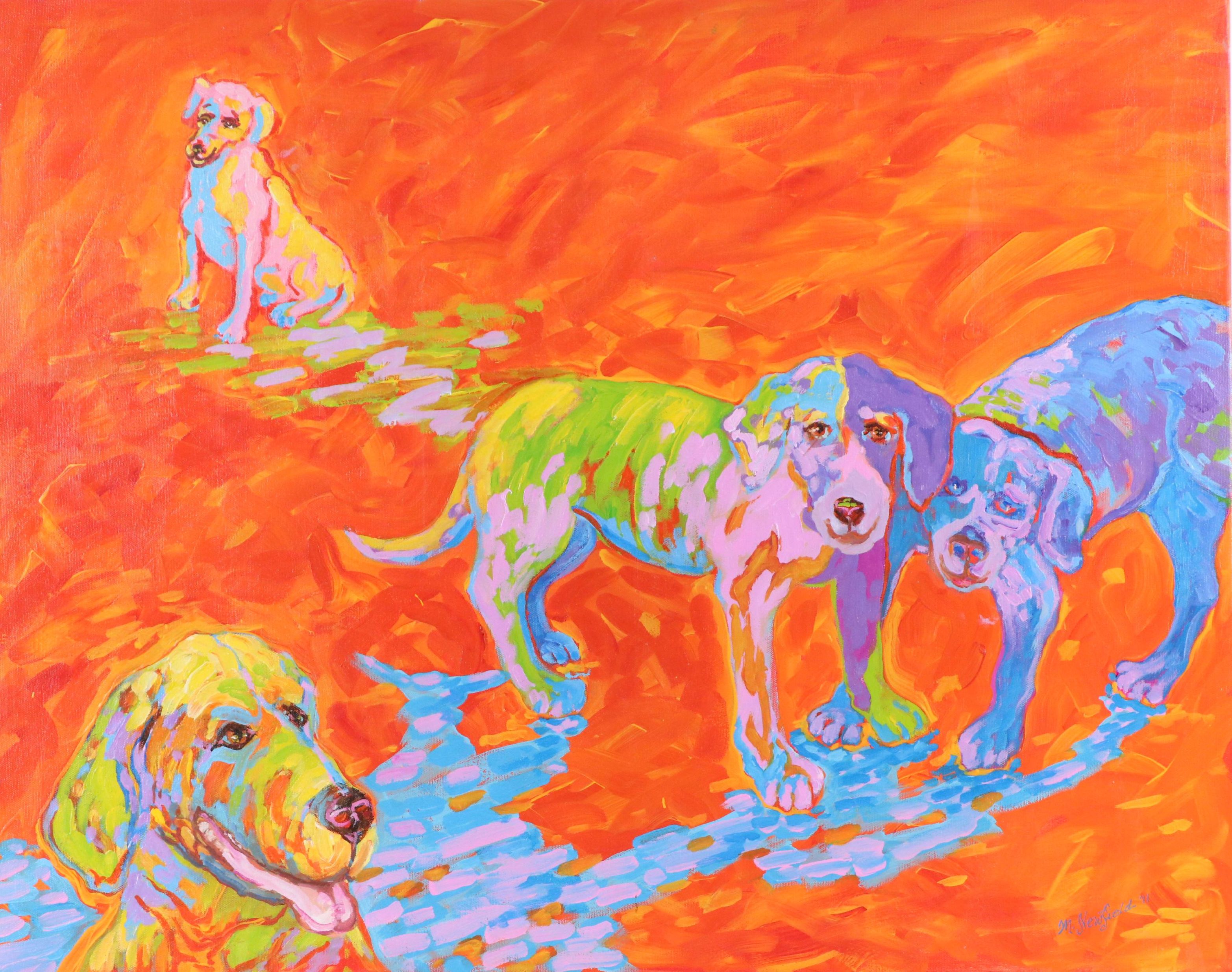 Martha Newfield Acrylic Painting of Dogs, 21st Century