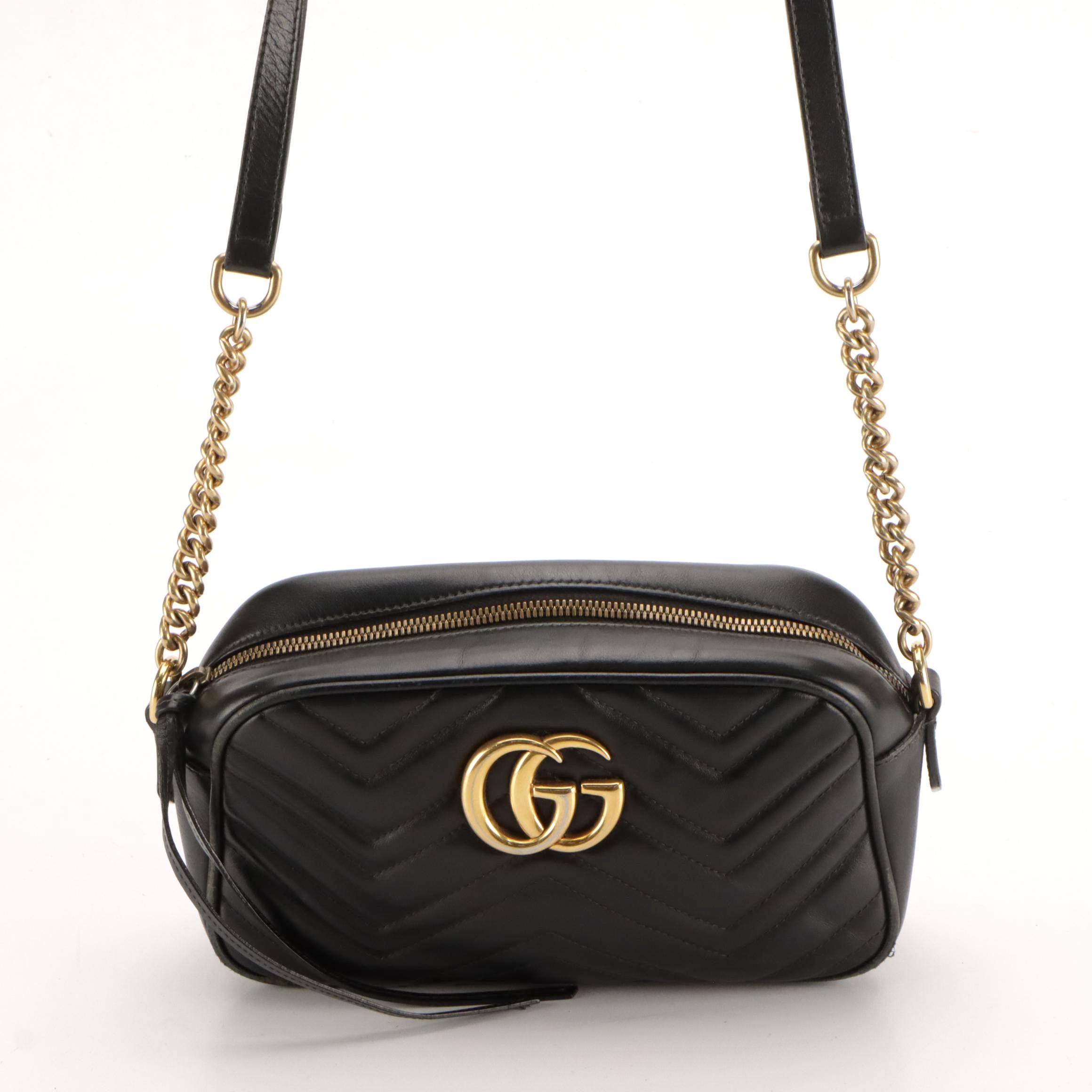 Gucci GG Marmont Crossbody Bag in Black Chevron Matelassé Leather