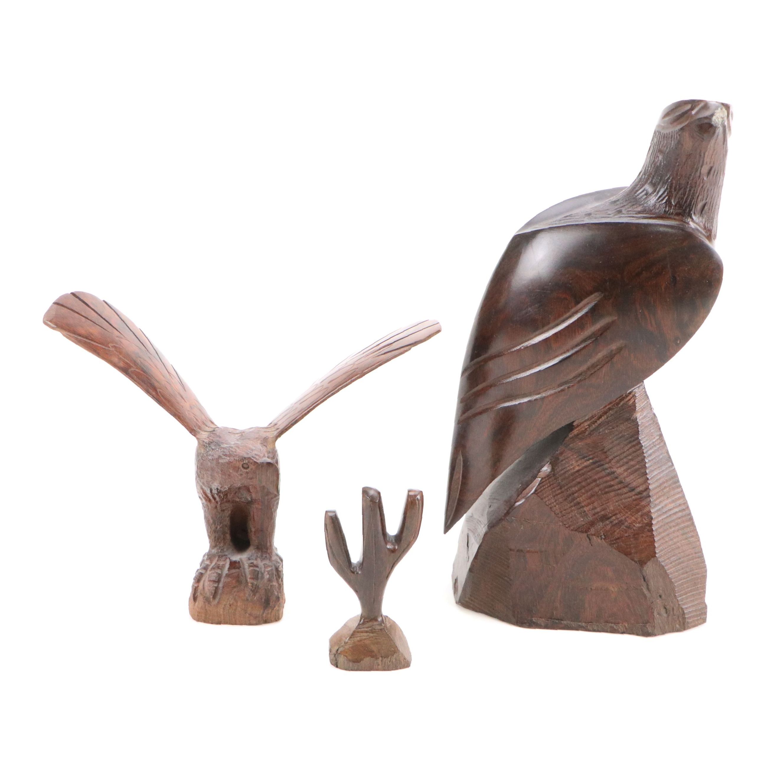 Carved Ironwood Desert Birds with Cactus Figurine