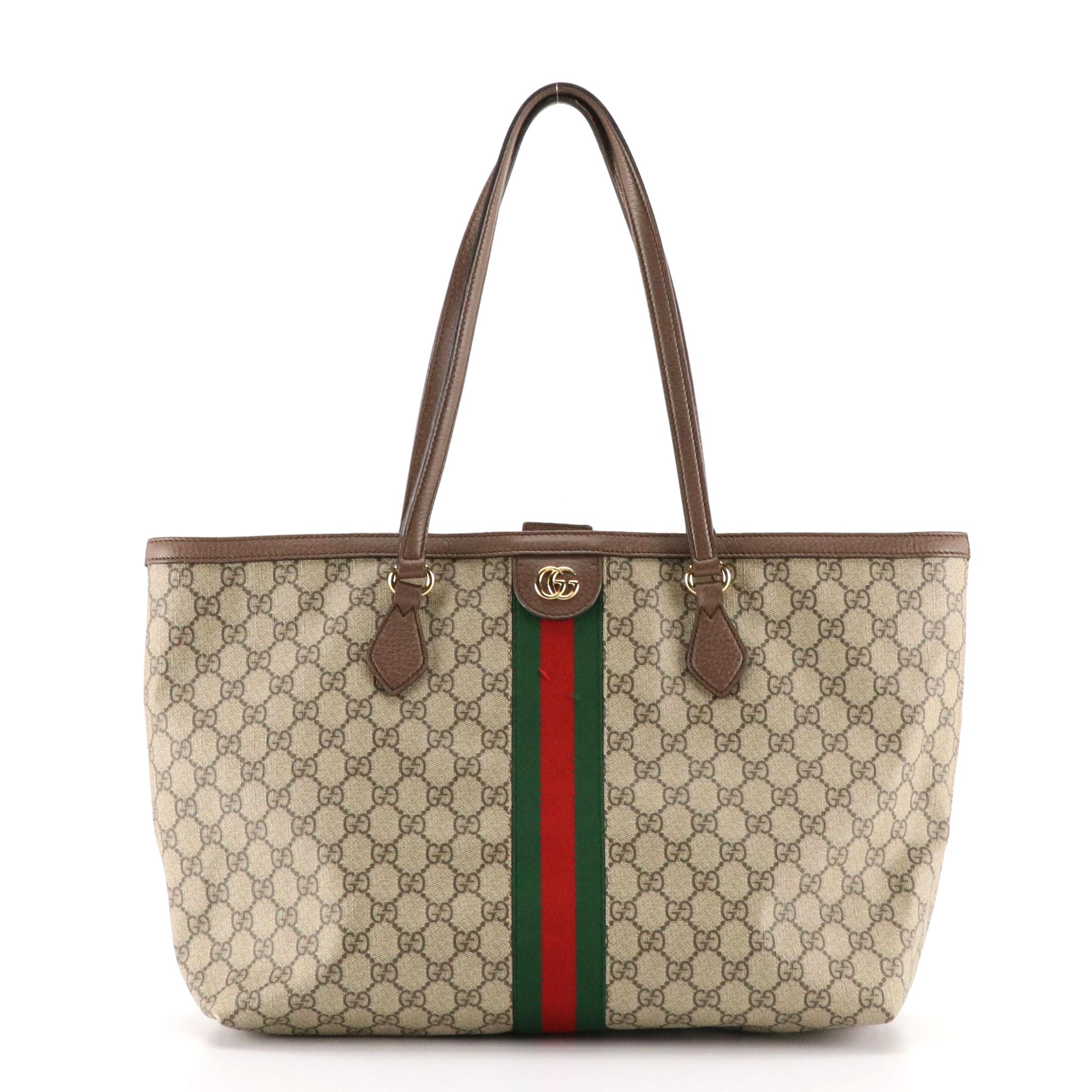 Gucci Ophidia GG Supreme Canvas, Brown Leather and Web Stripe Large Shopper Tote