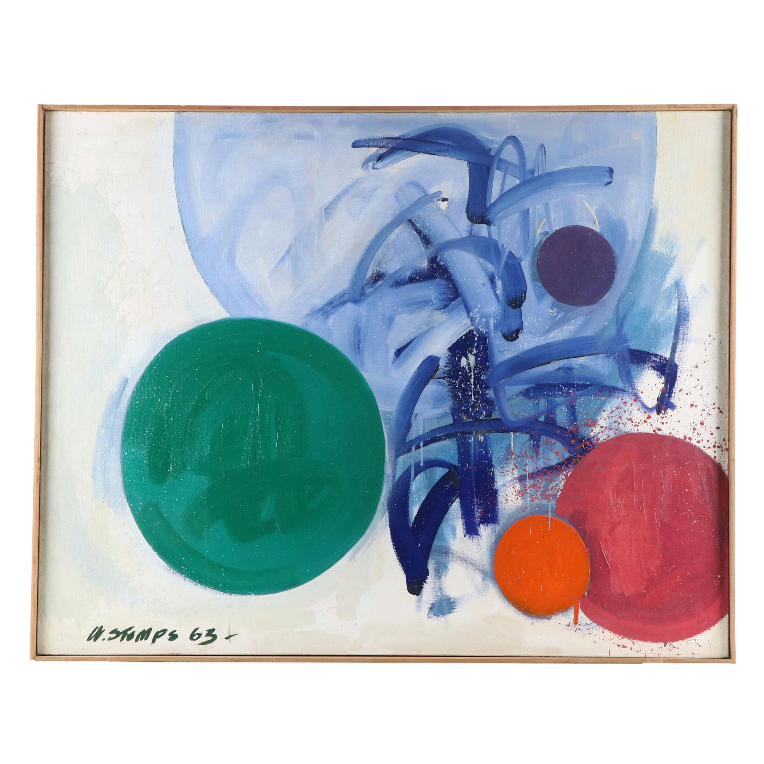Walter Stomps Abstract Acrylic Painting "Five Circles E + C," 1963