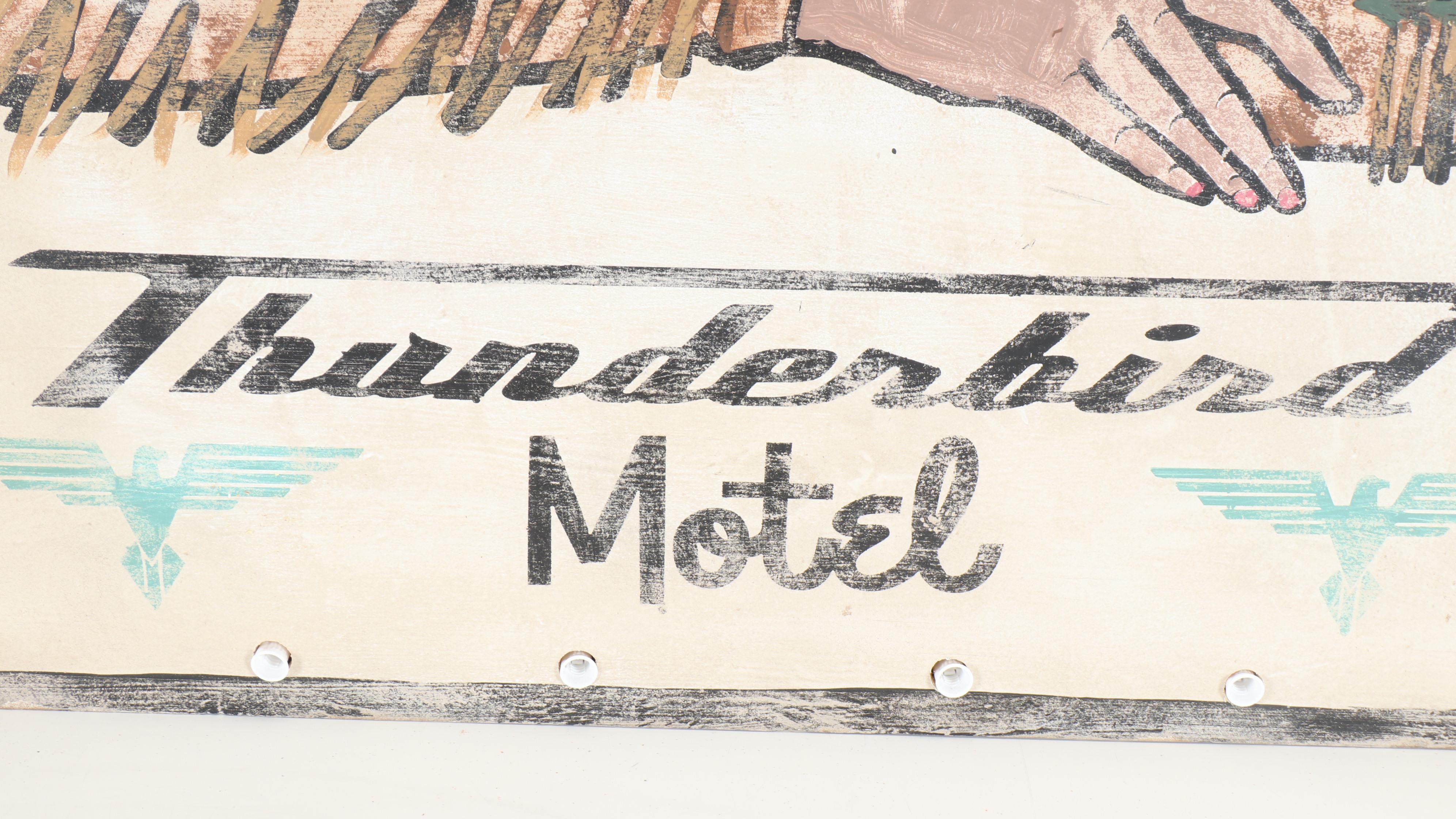 Hand-Painted Wood Thunderbird Motel Sign