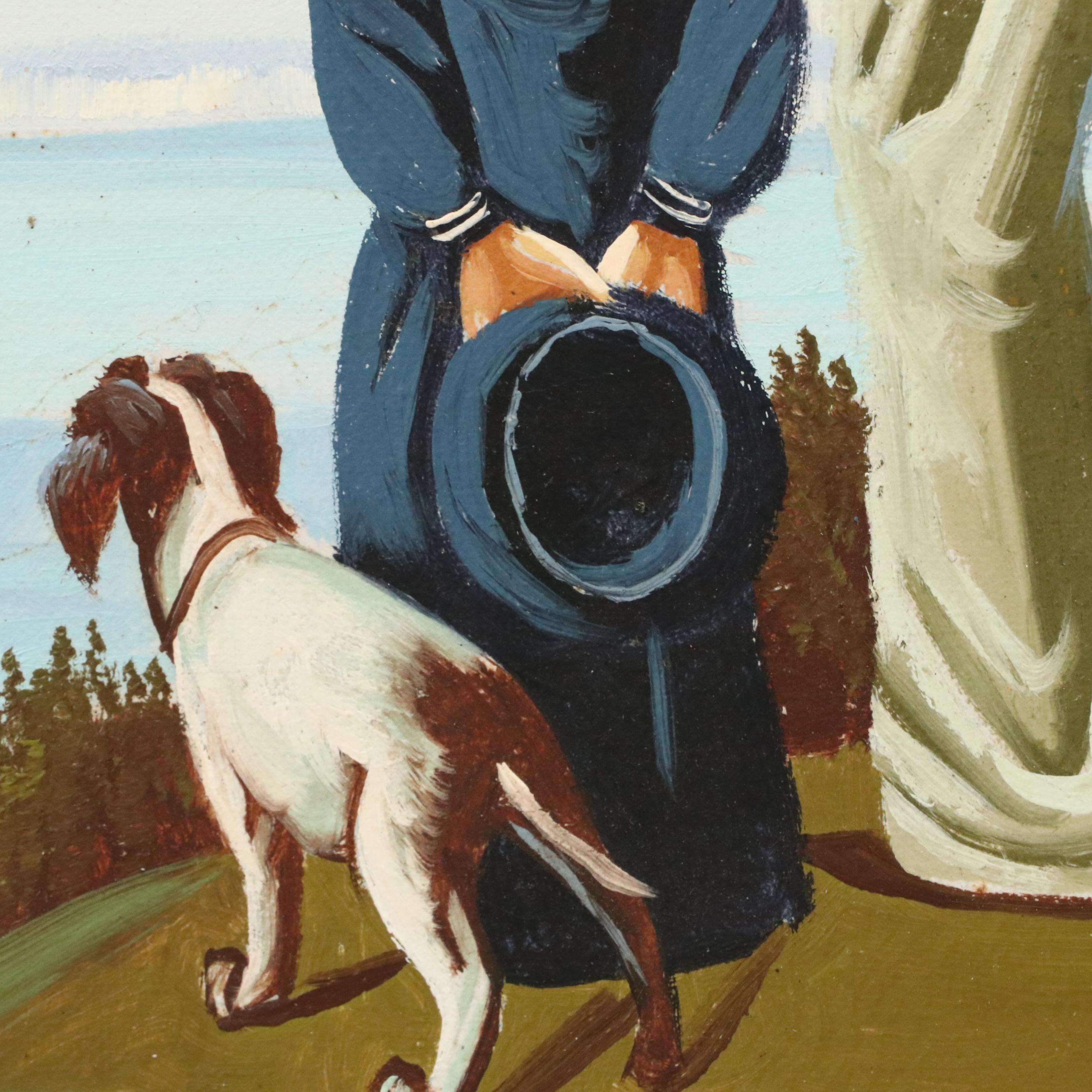 Oil Painting of Nautical Figurative Scene, Mid-20th Century