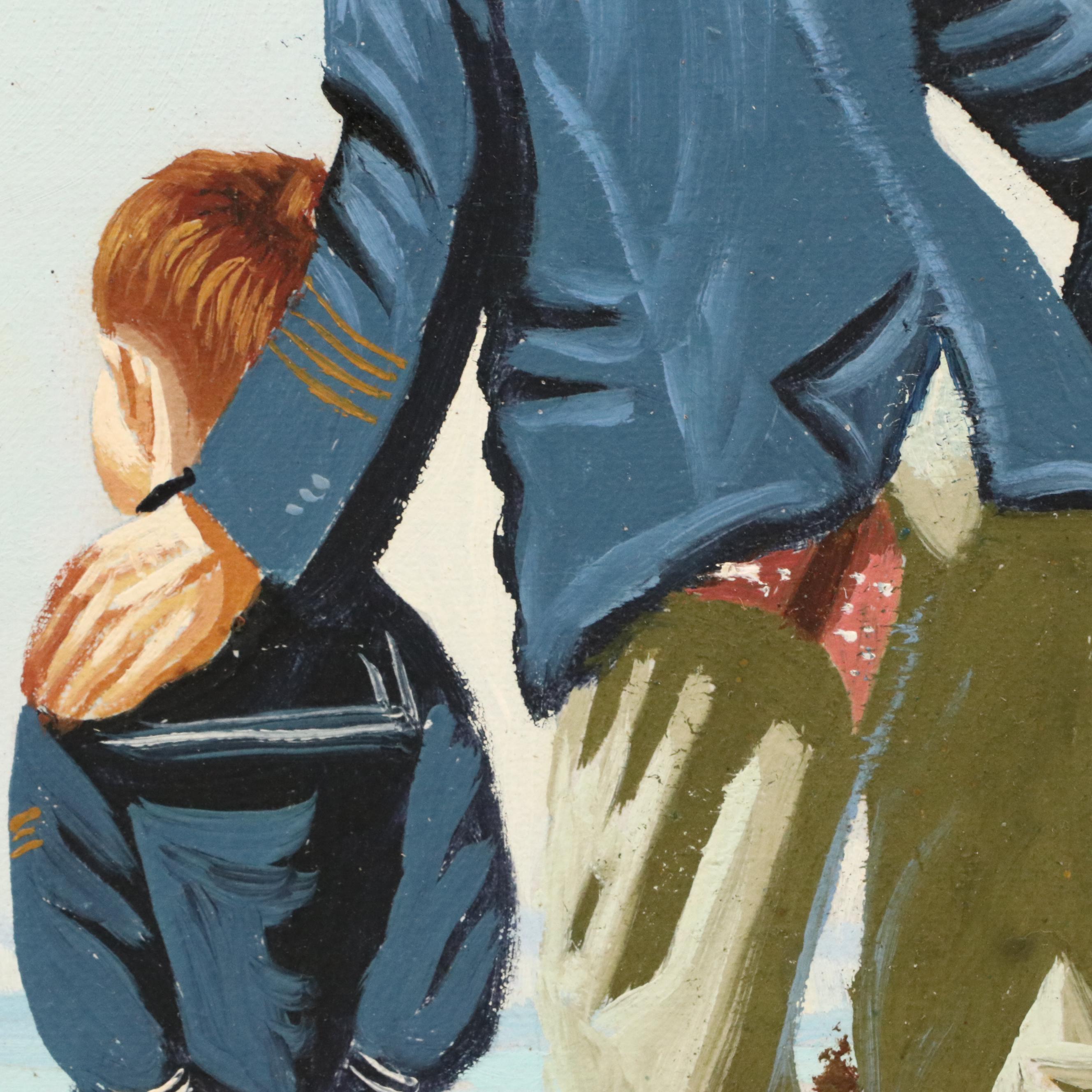 Oil Painting of Nautical Figurative Scene, Mid-20th Century