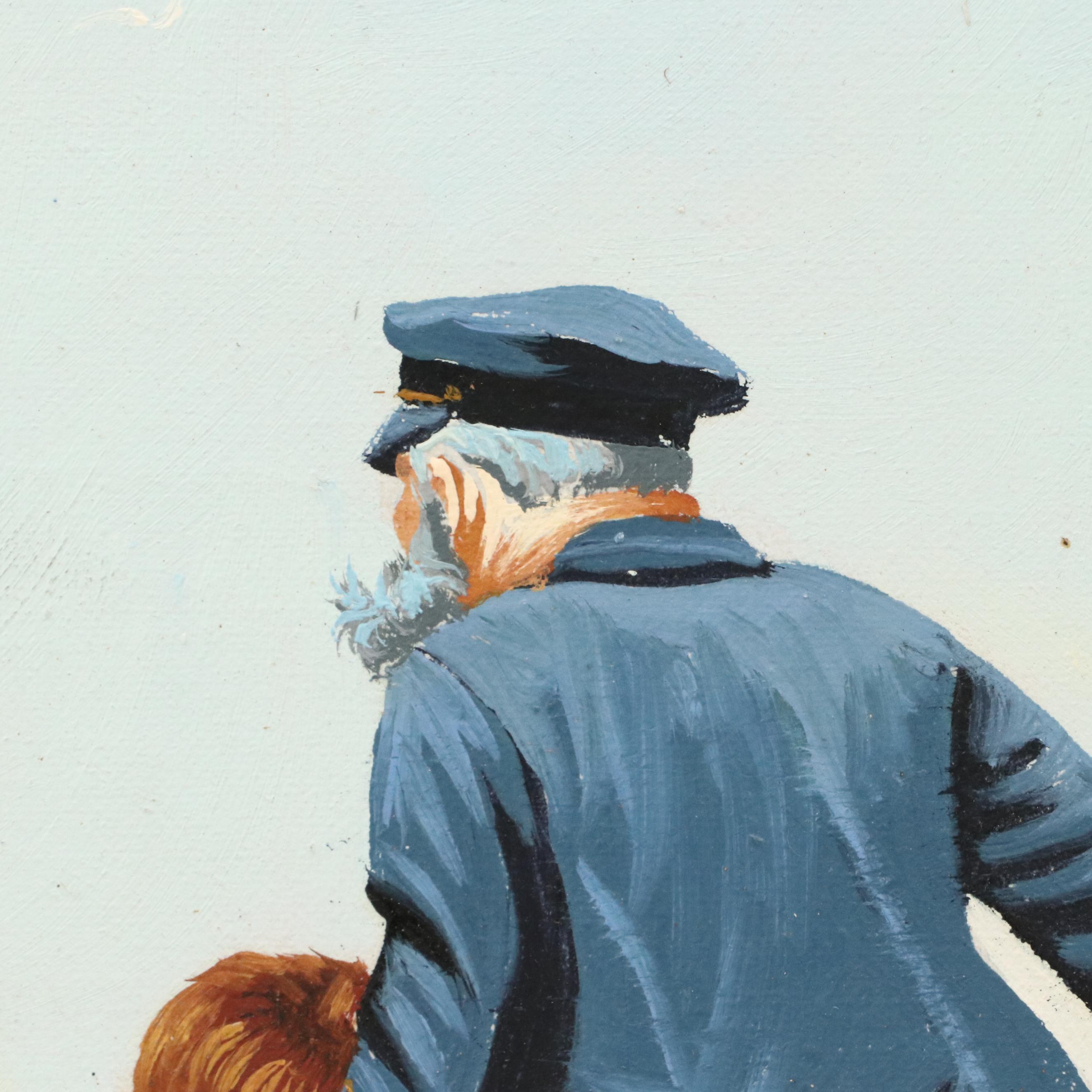 Oil Painting of Nautical Figurative Scene, Mid-20th Century