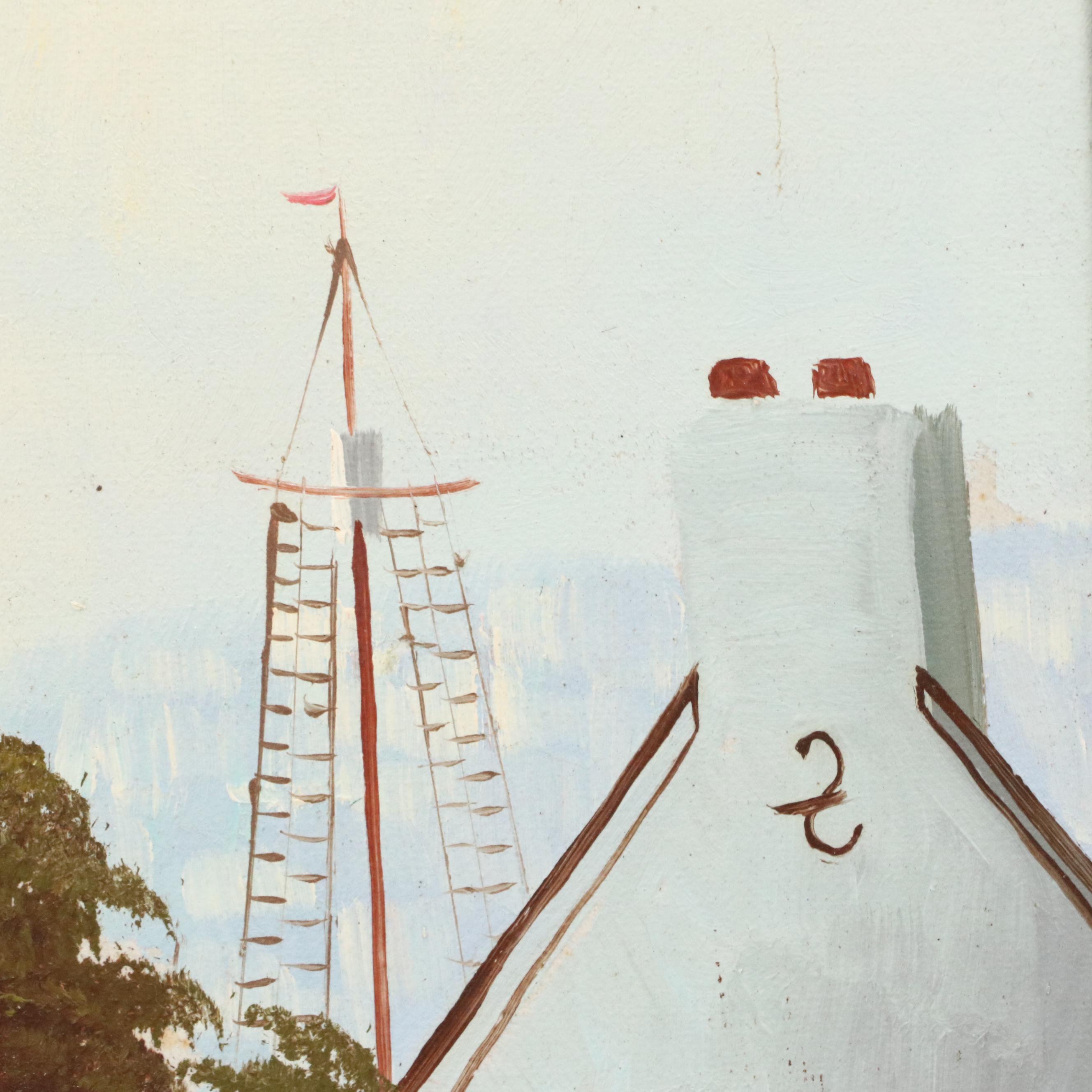 Oil Painting of Nautical Figurative Scene, Mid-20th Century