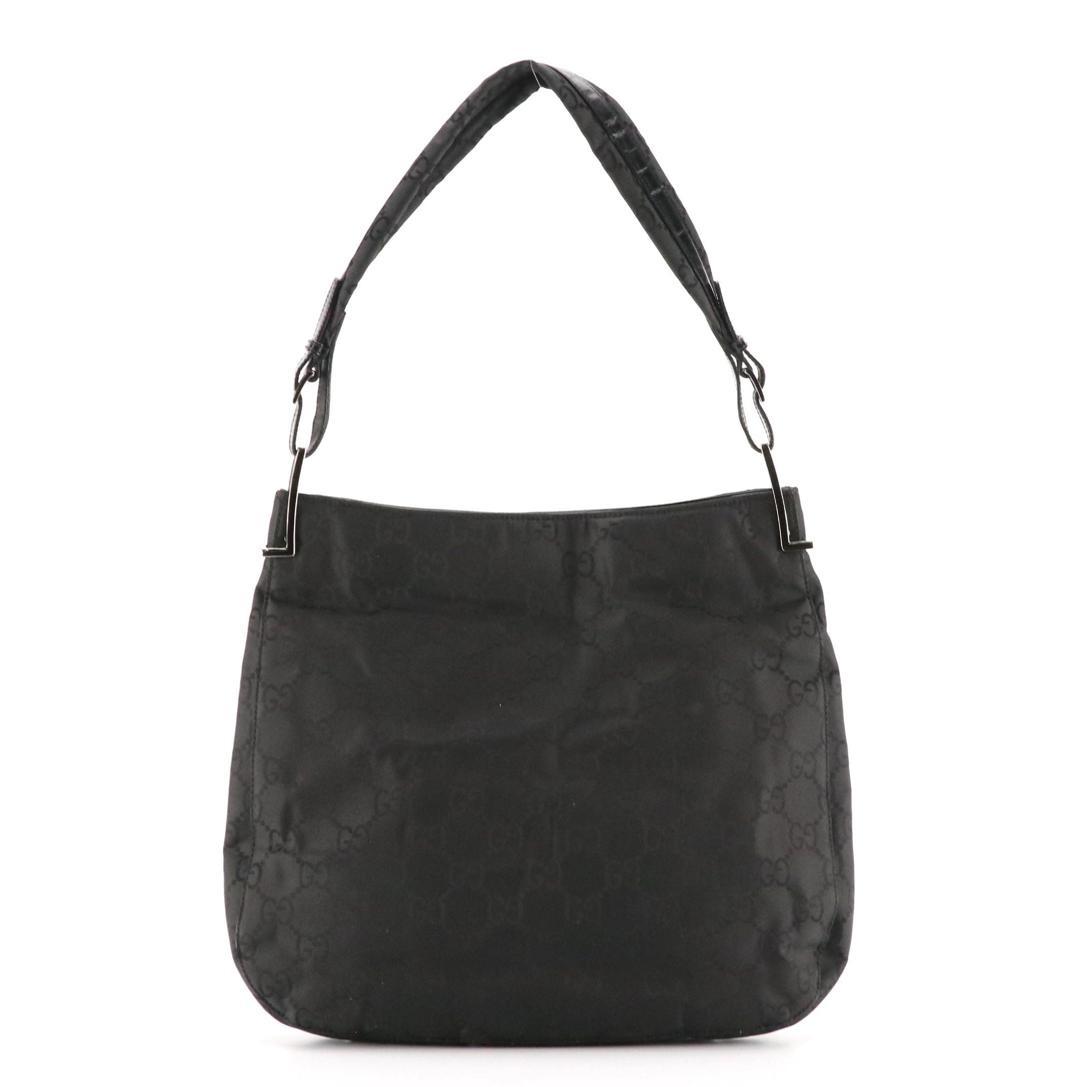 Gucci Black GG Nylon Jacquard Two-Way Shoulder Bag with Glazed Leather Trim