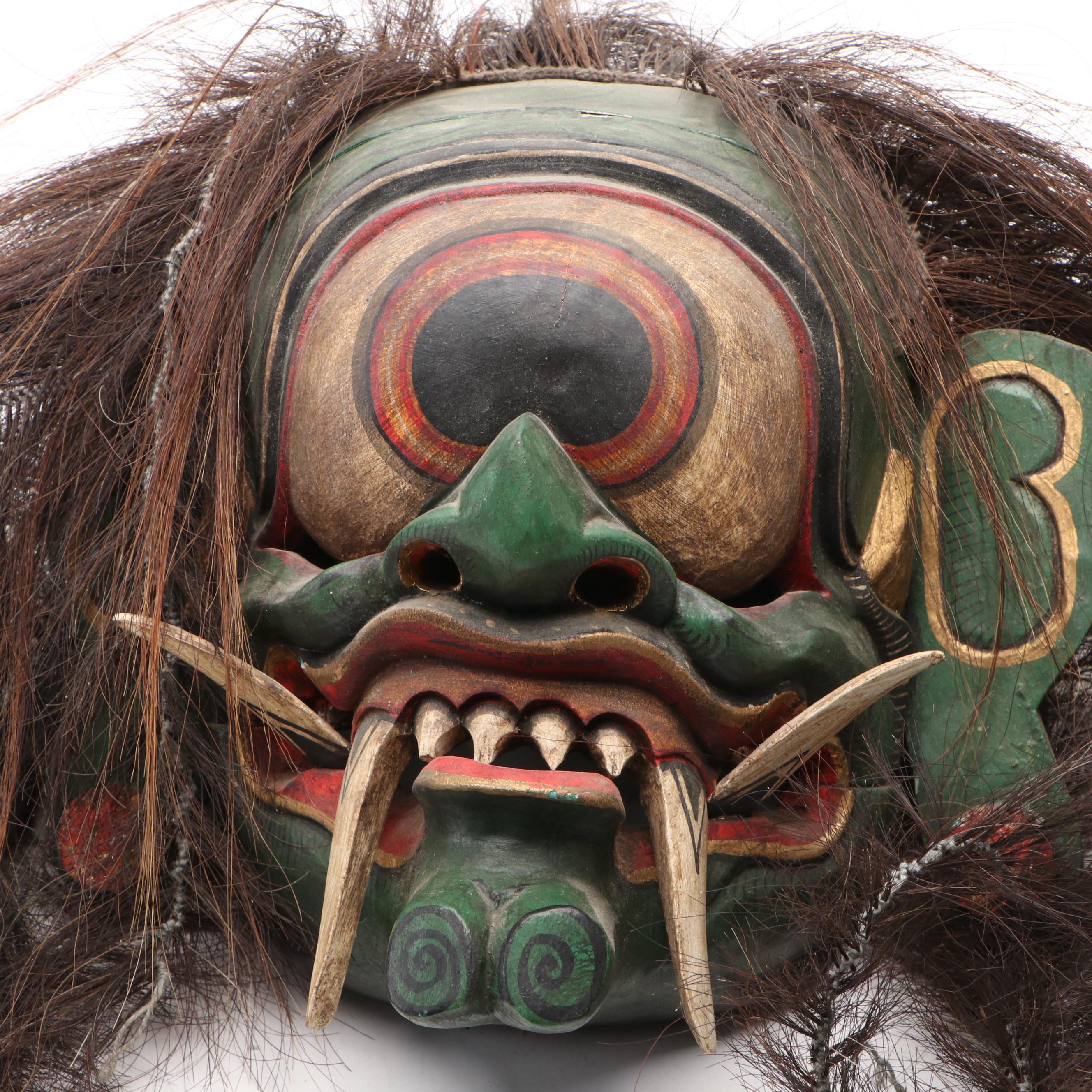 Indonesian Polychrome Painted Carved Wood Raksasa Mask