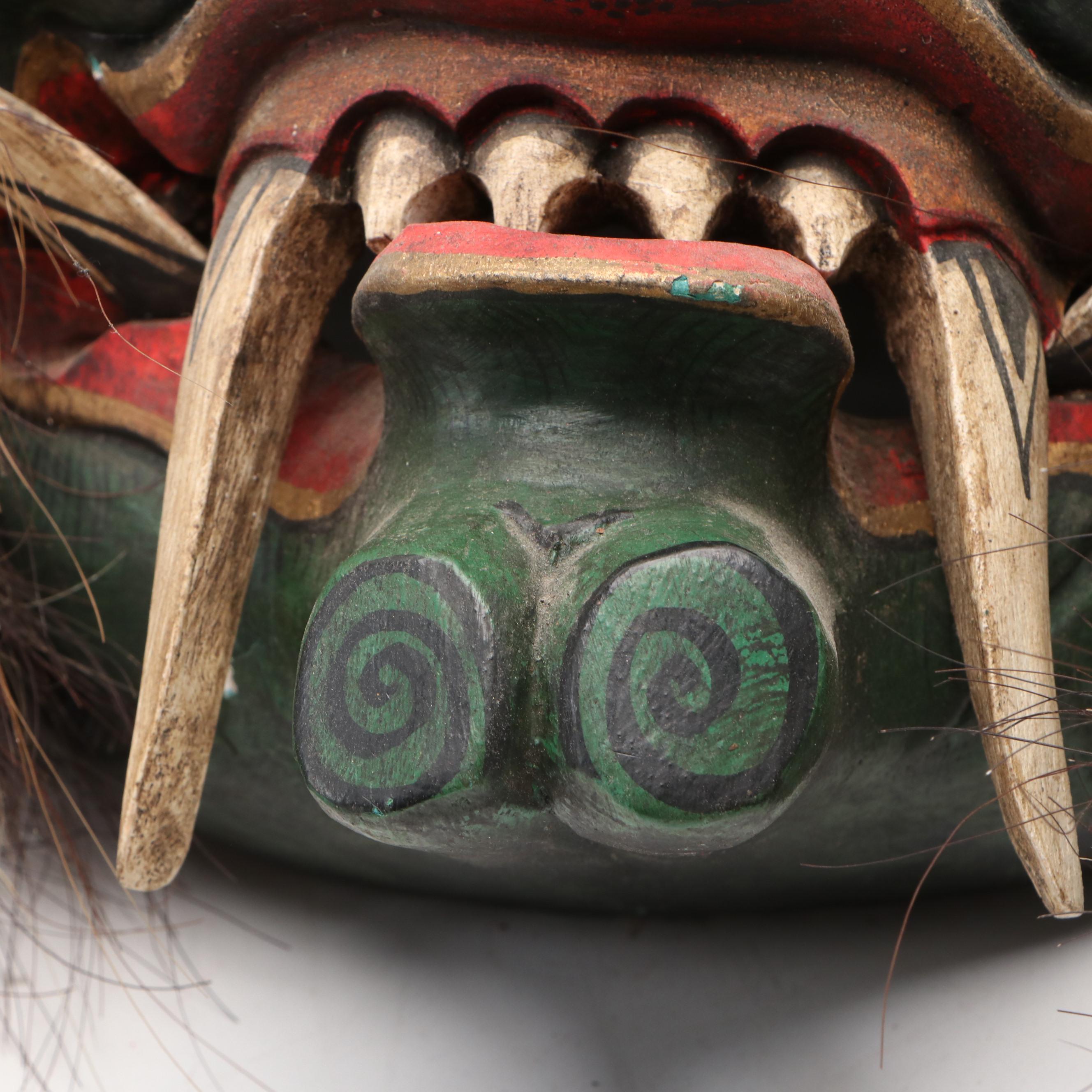 Indonesian Polychrome Painted Carved Wood Raksasa Mask