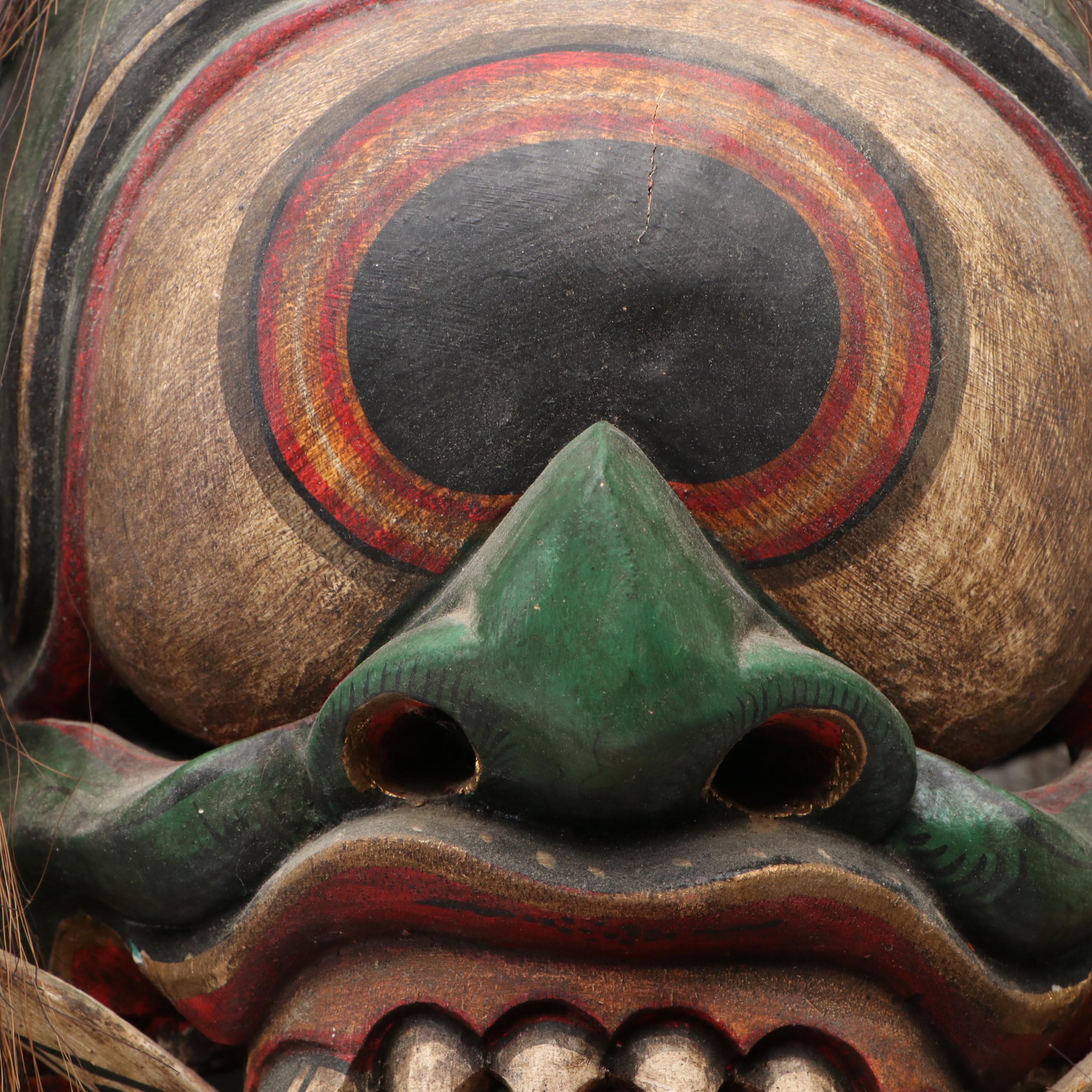 Indonesian Polychrome Painted Carved Wood Raksasa Mask