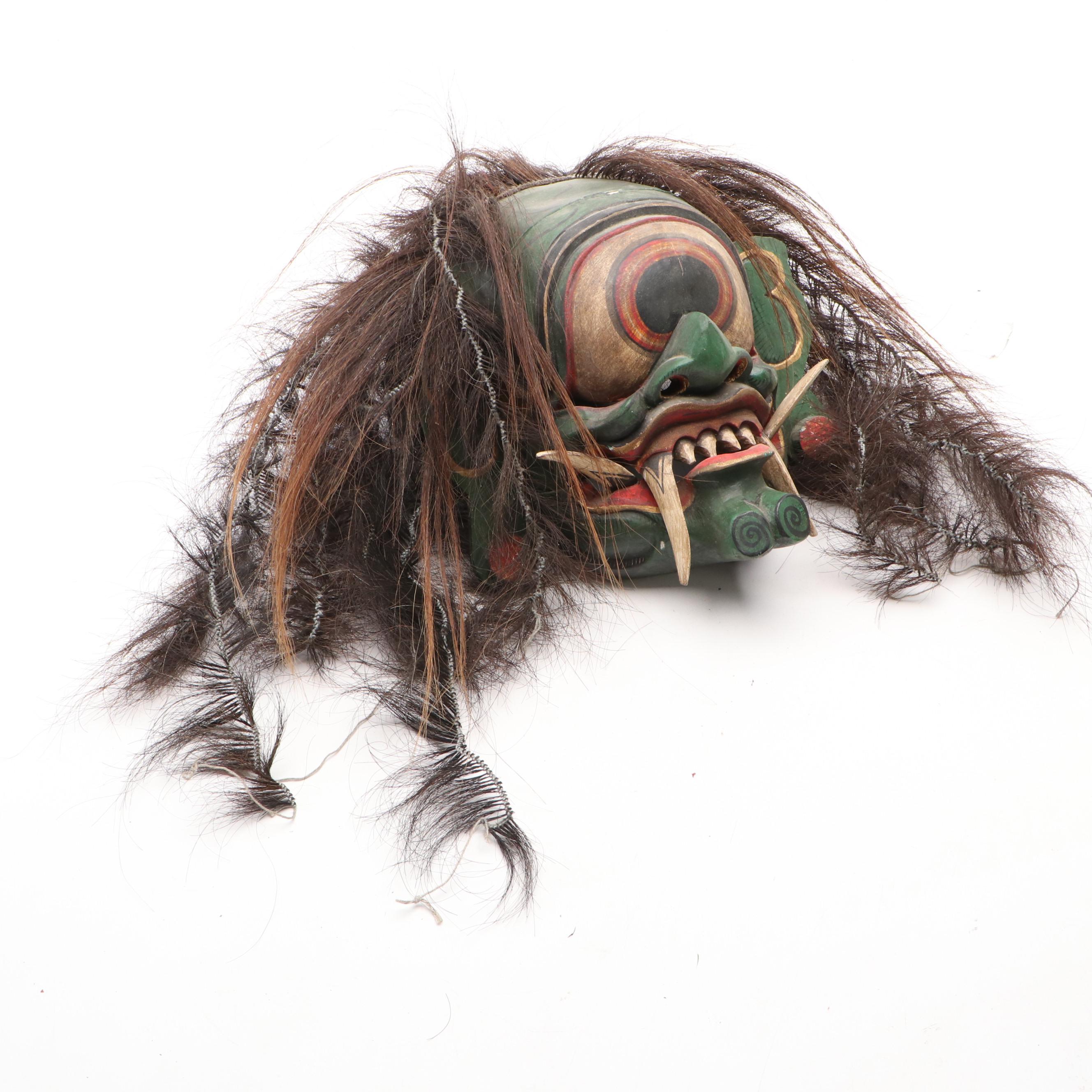 Indonesian Polychrome Painted Carved Wood Raksasa Mask