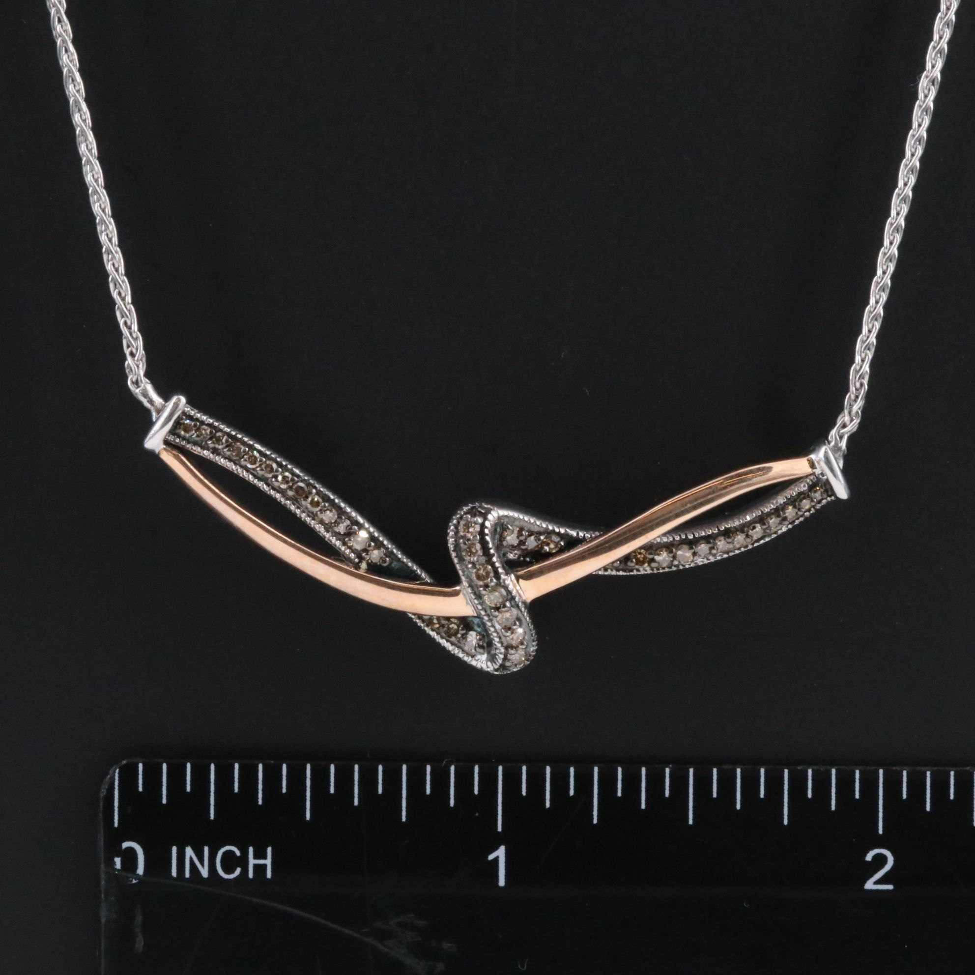 Sterling Diamond Necklace Featuring Fancy Brown with 10K Rose Gold Accent