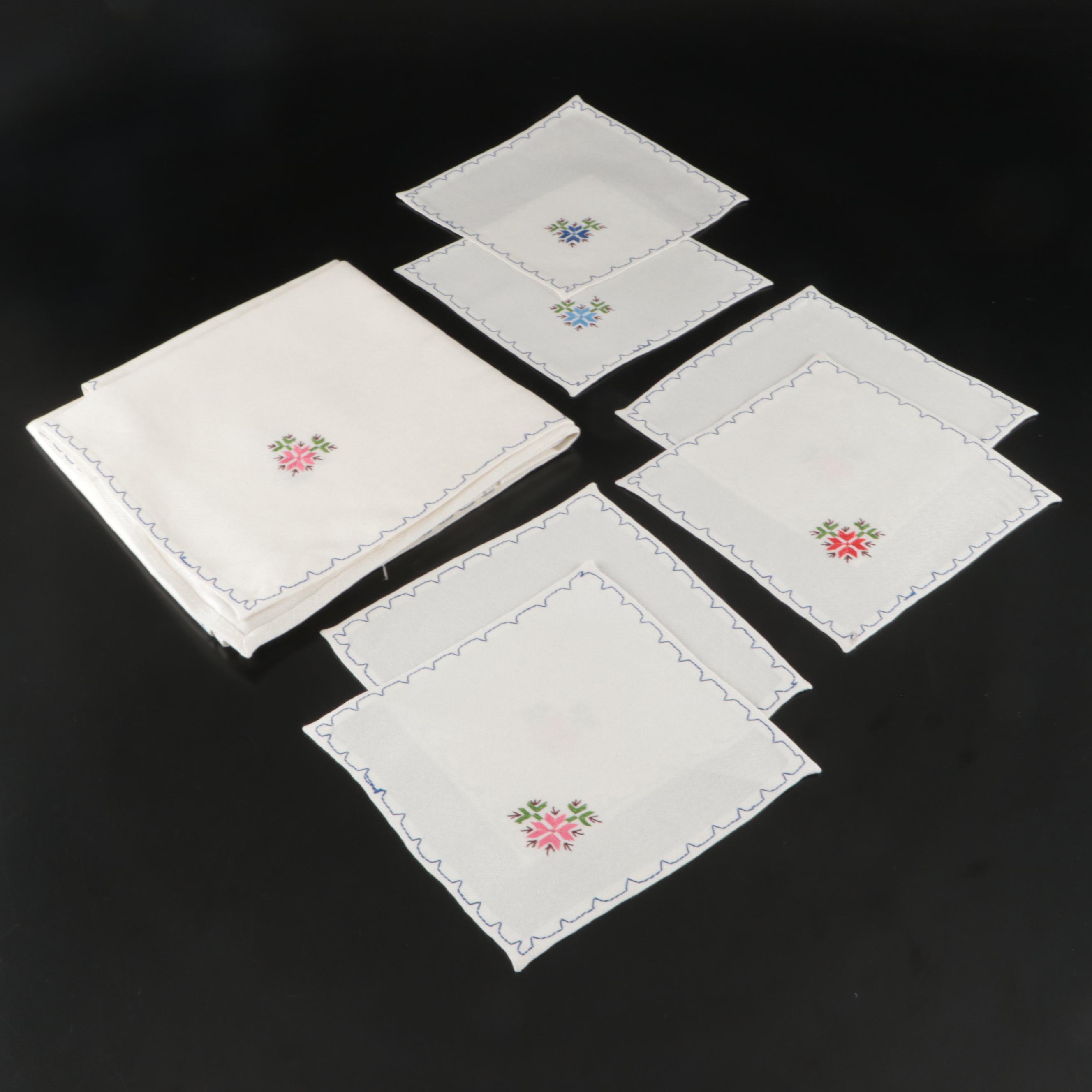 Floral White Embroidered, Chinese Style with Other Table Linens