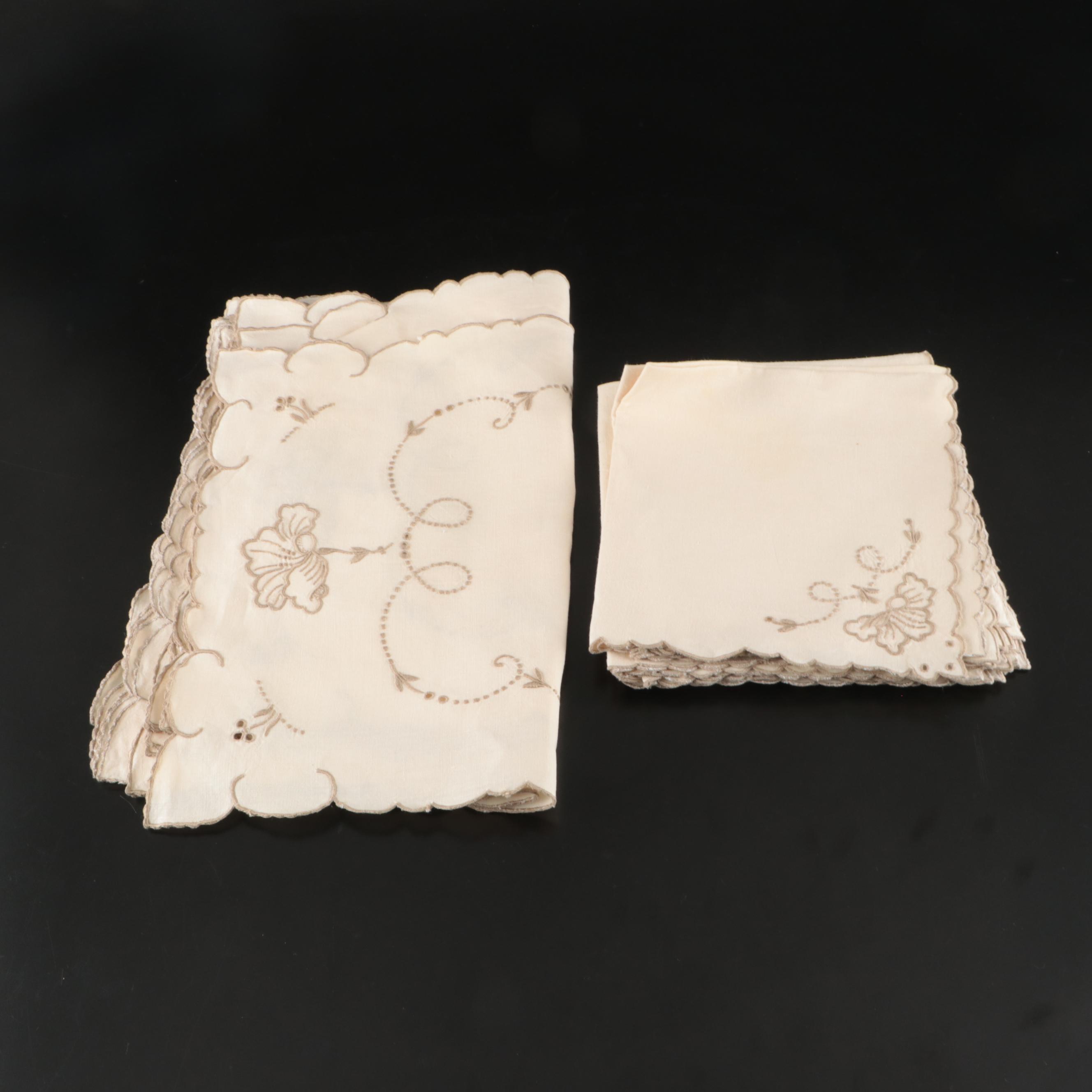 Floral White Embroidered, Chinese Style with Other Table Linens