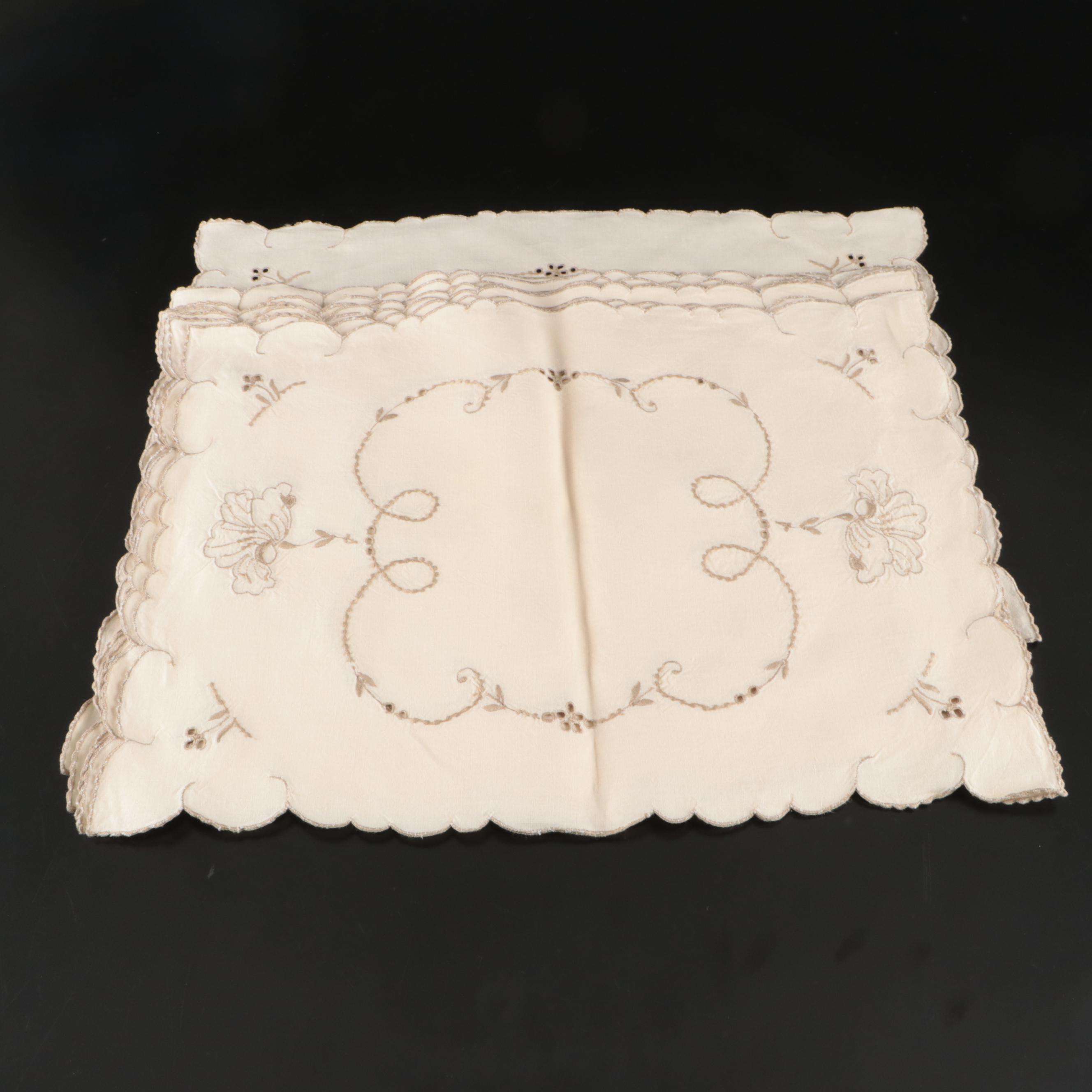 Floral White Embroidered, Chinese Style with Other Table Linens