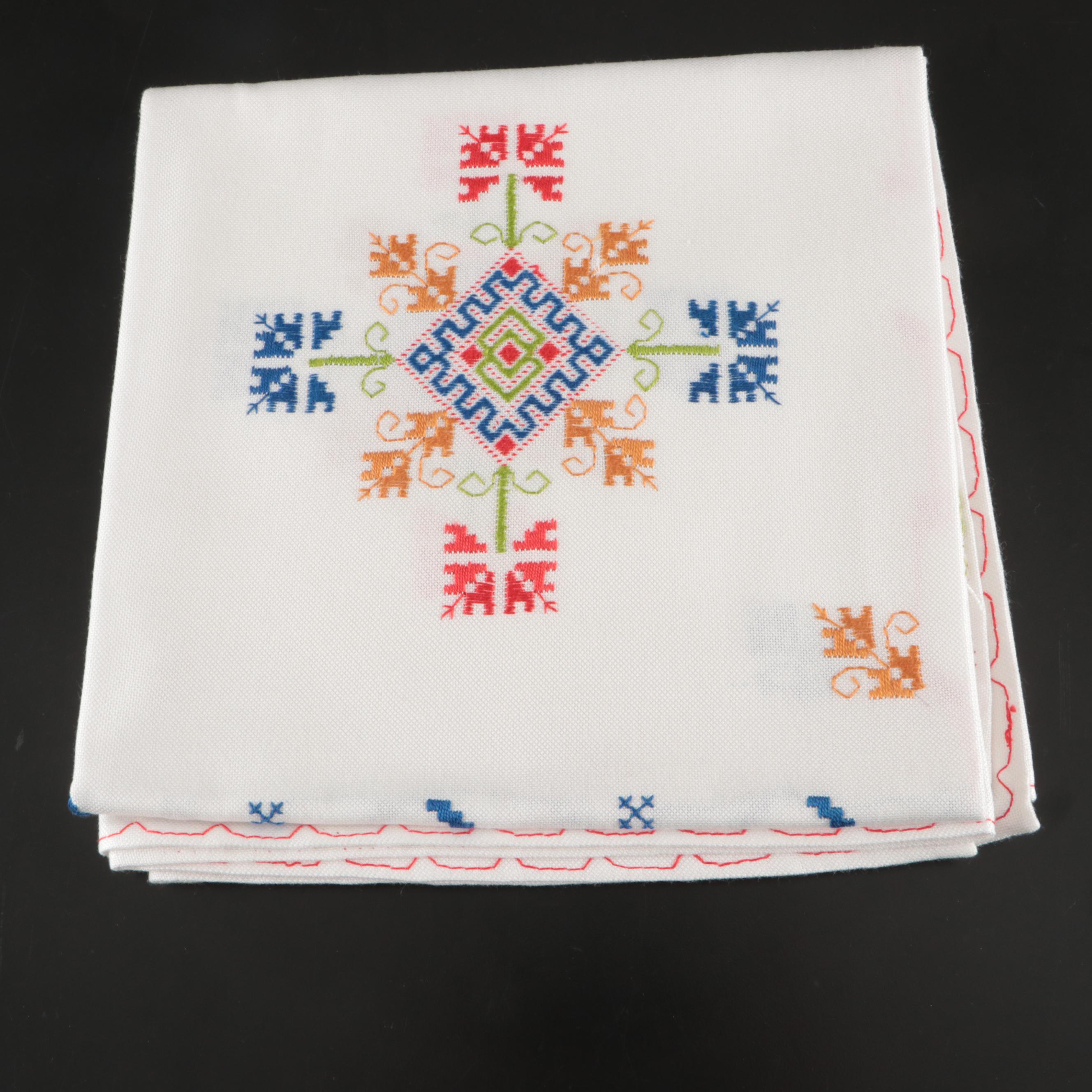 Floral White Embroidered, Chinese Style with Other Table Linens