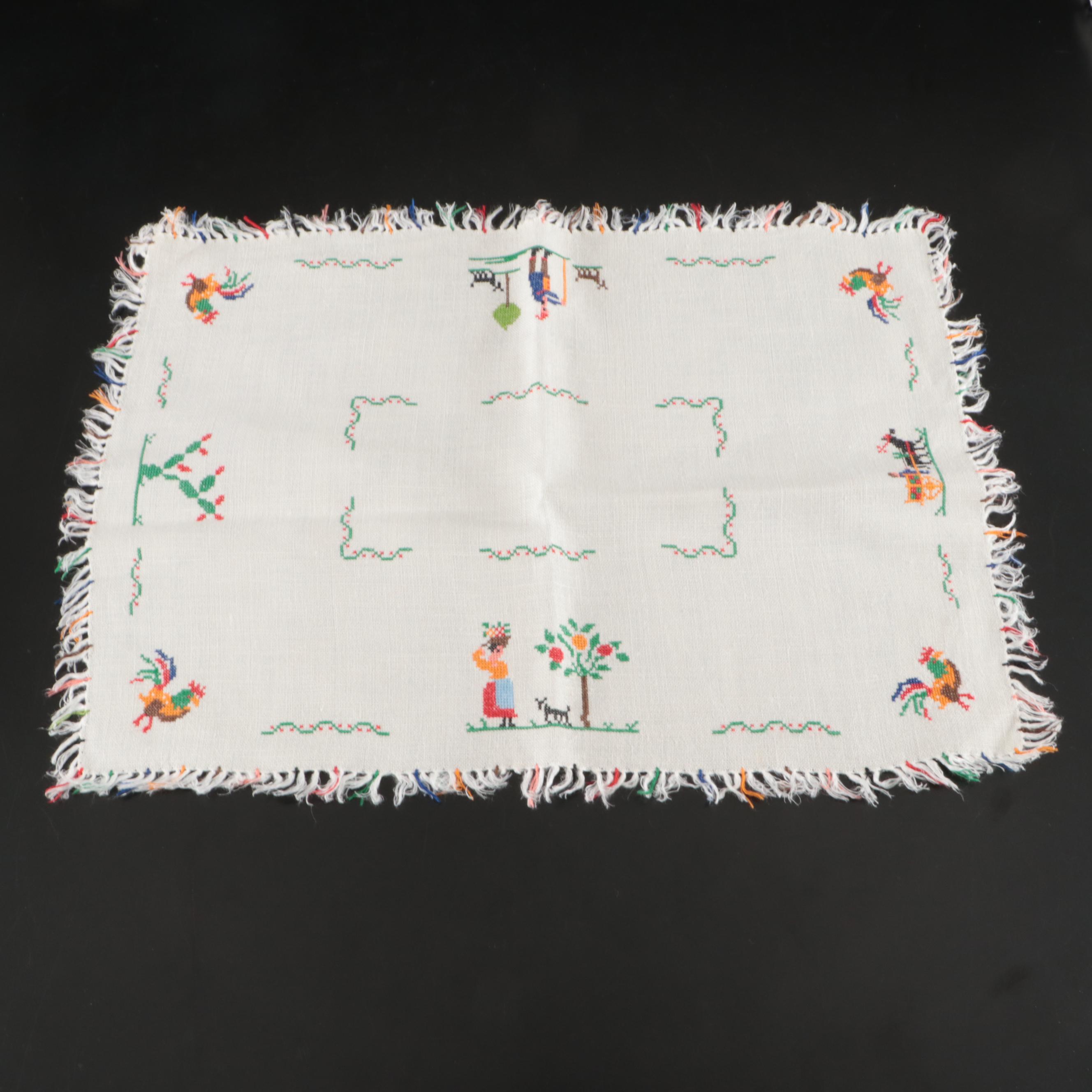 Floral White Embroidered, Chinese Style with Other Table Linens