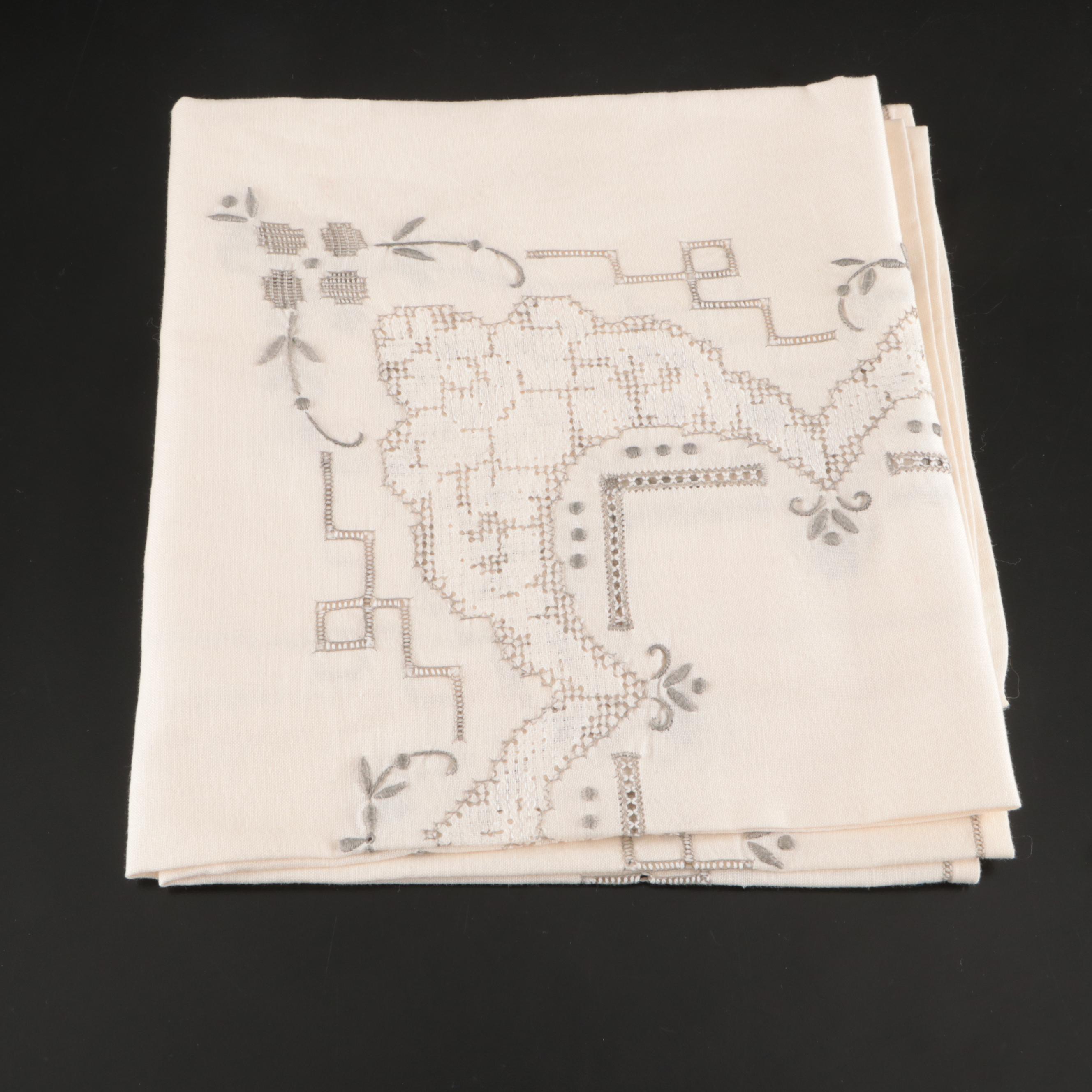 Floral White Embroidered, Chinese Style with Other Table Linens