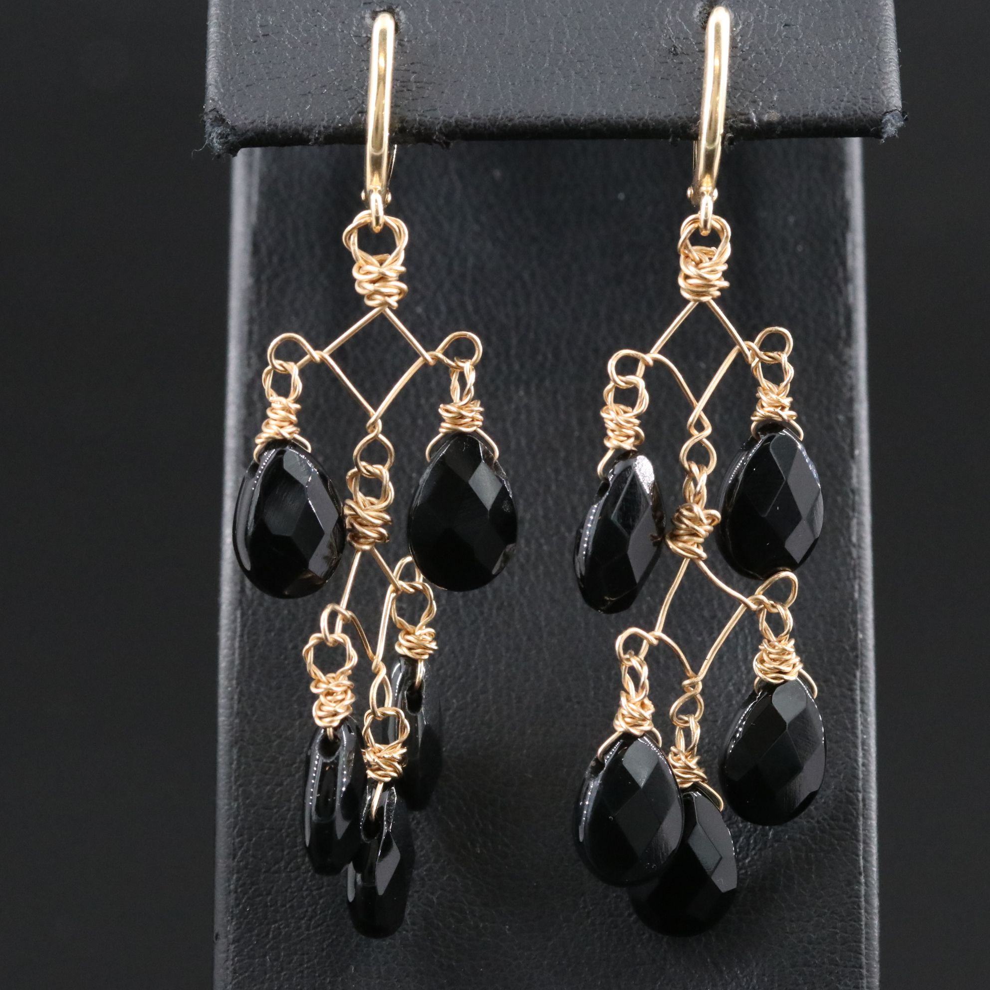 14K Black Onyx Girandole Earrings