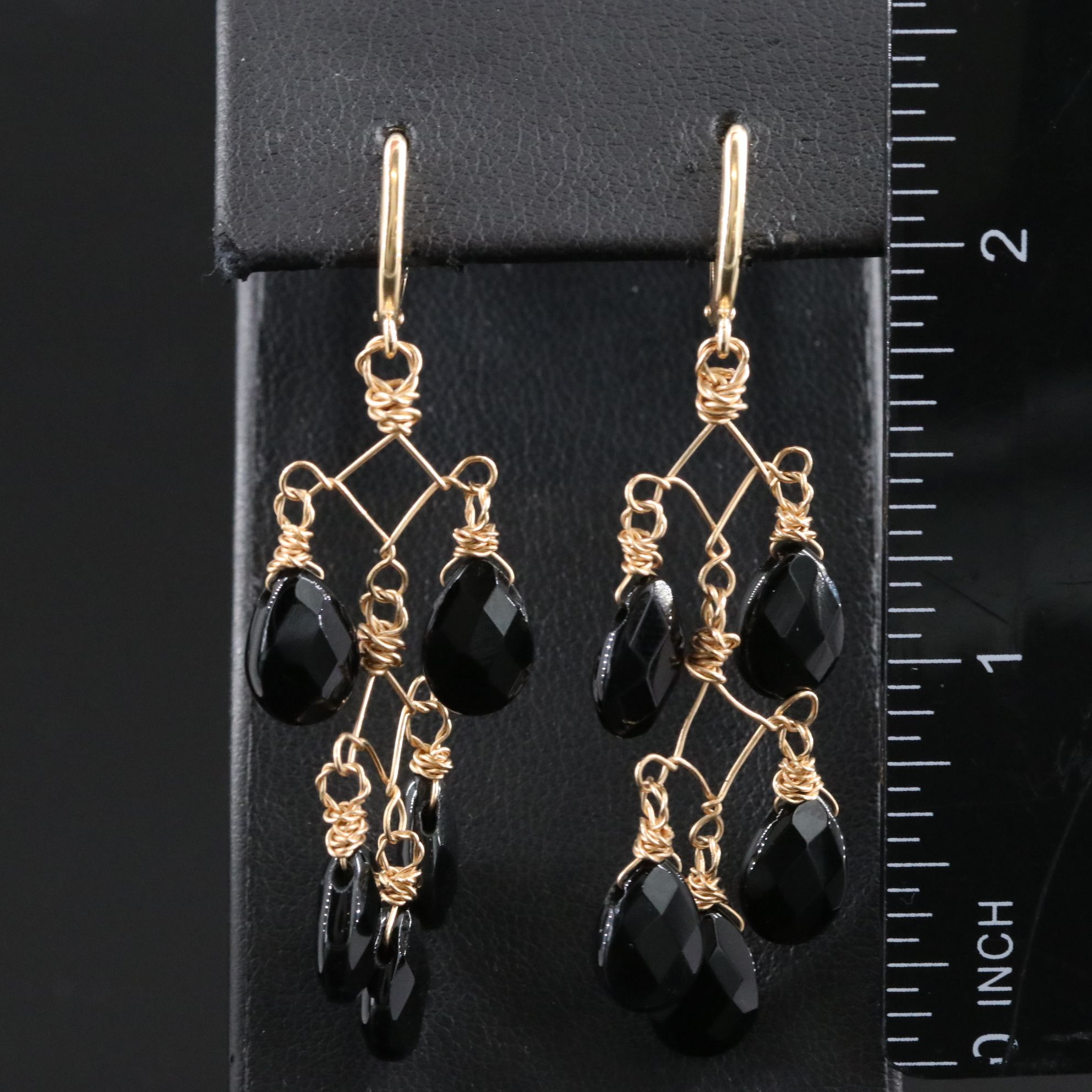 14K Black Onyx Girandole Earrings