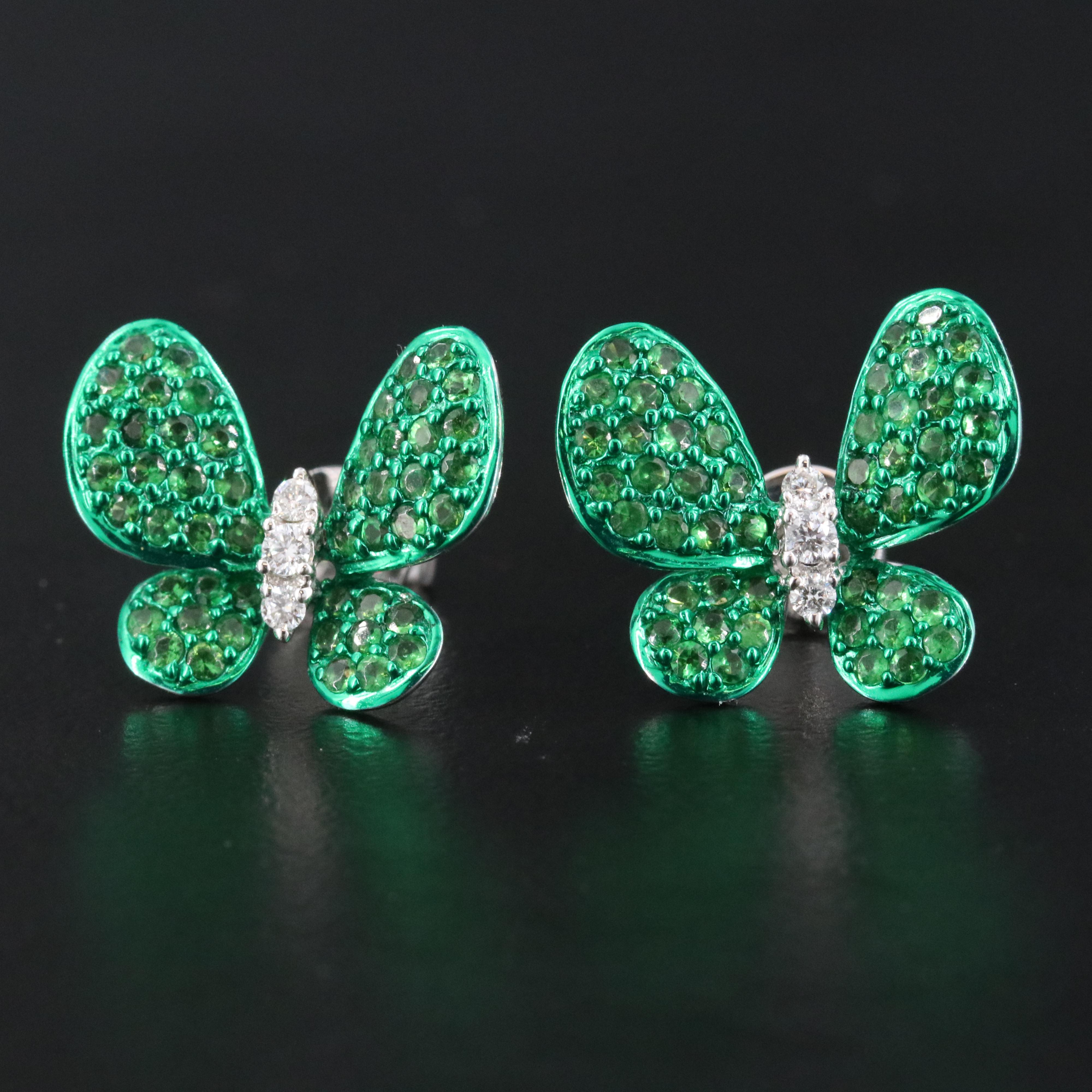 18K Tsavorite and Diamond Butterfly Earrings