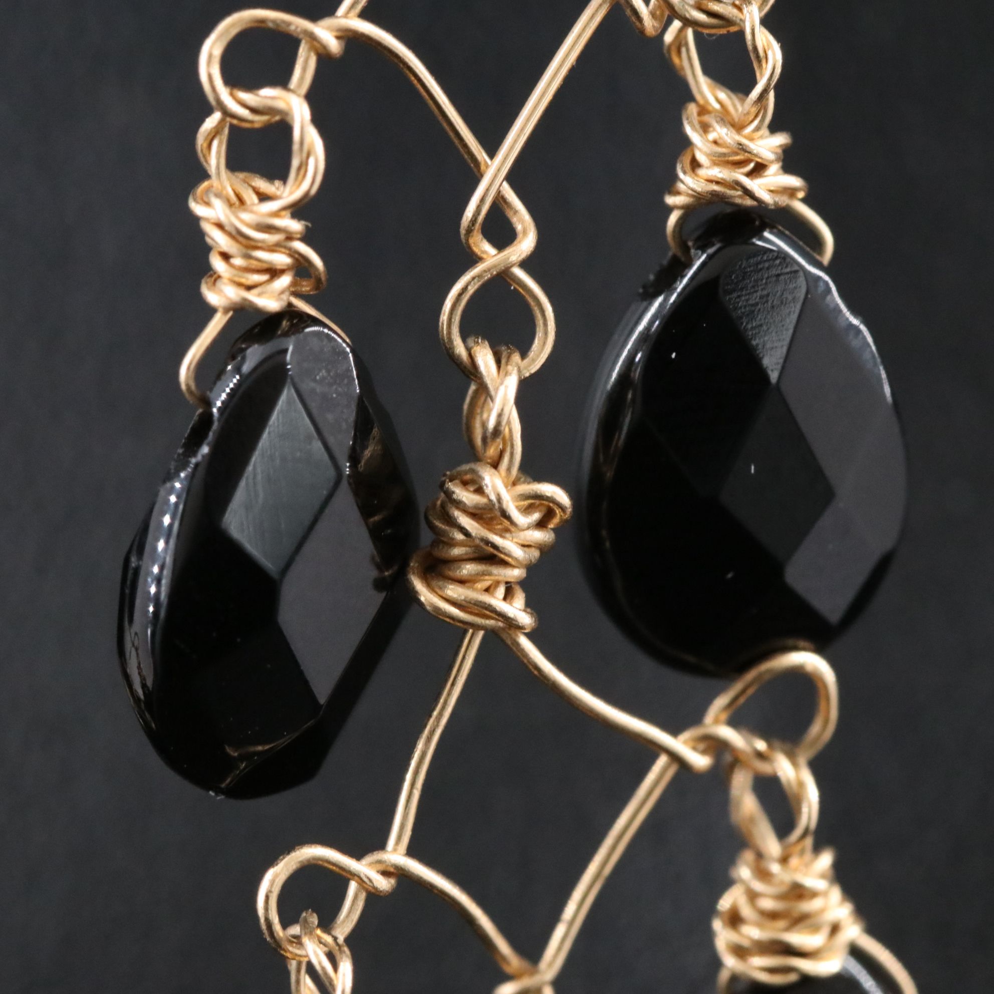 14K Black Onyx Girandole Earrings