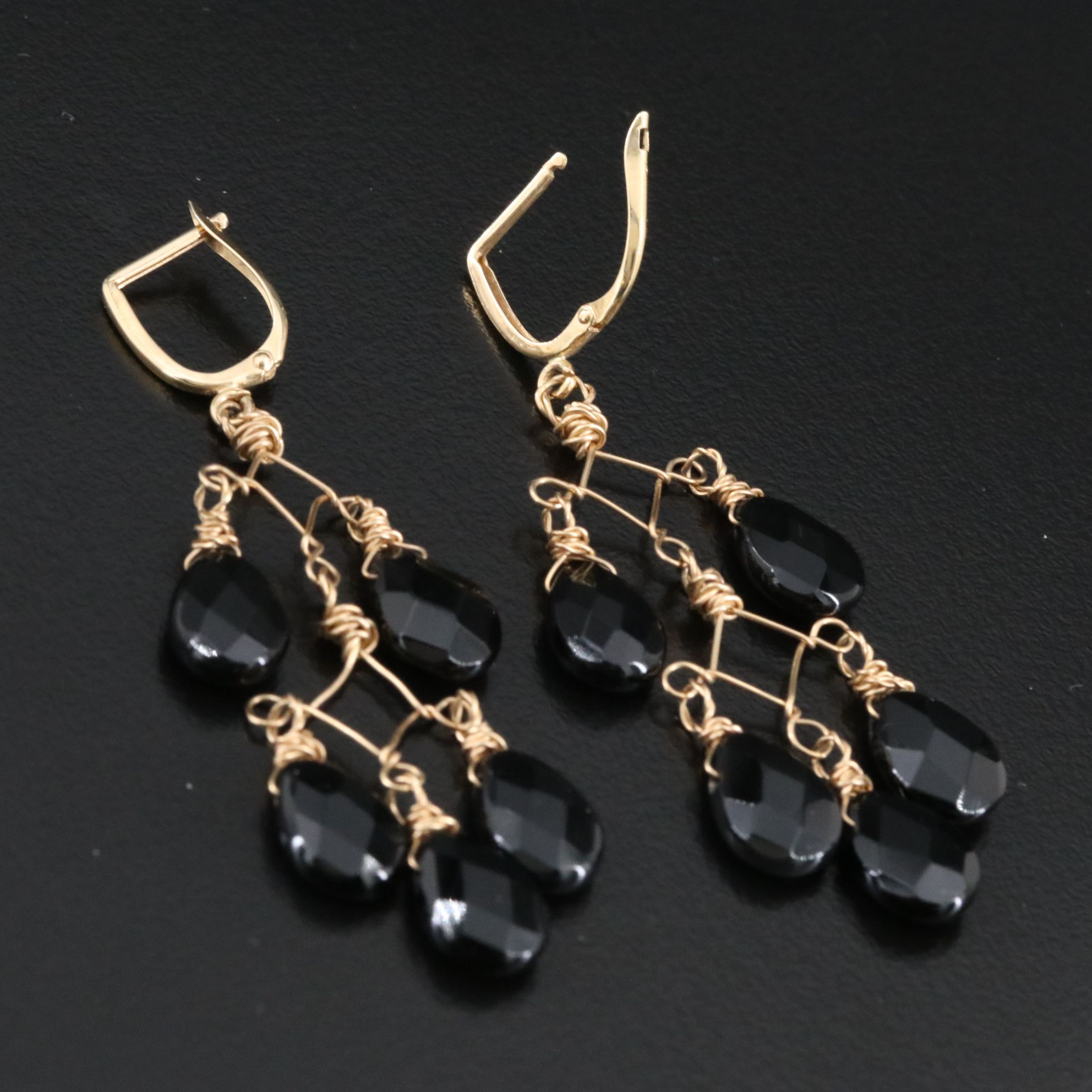 14K Black Onyx Girandole Earrings