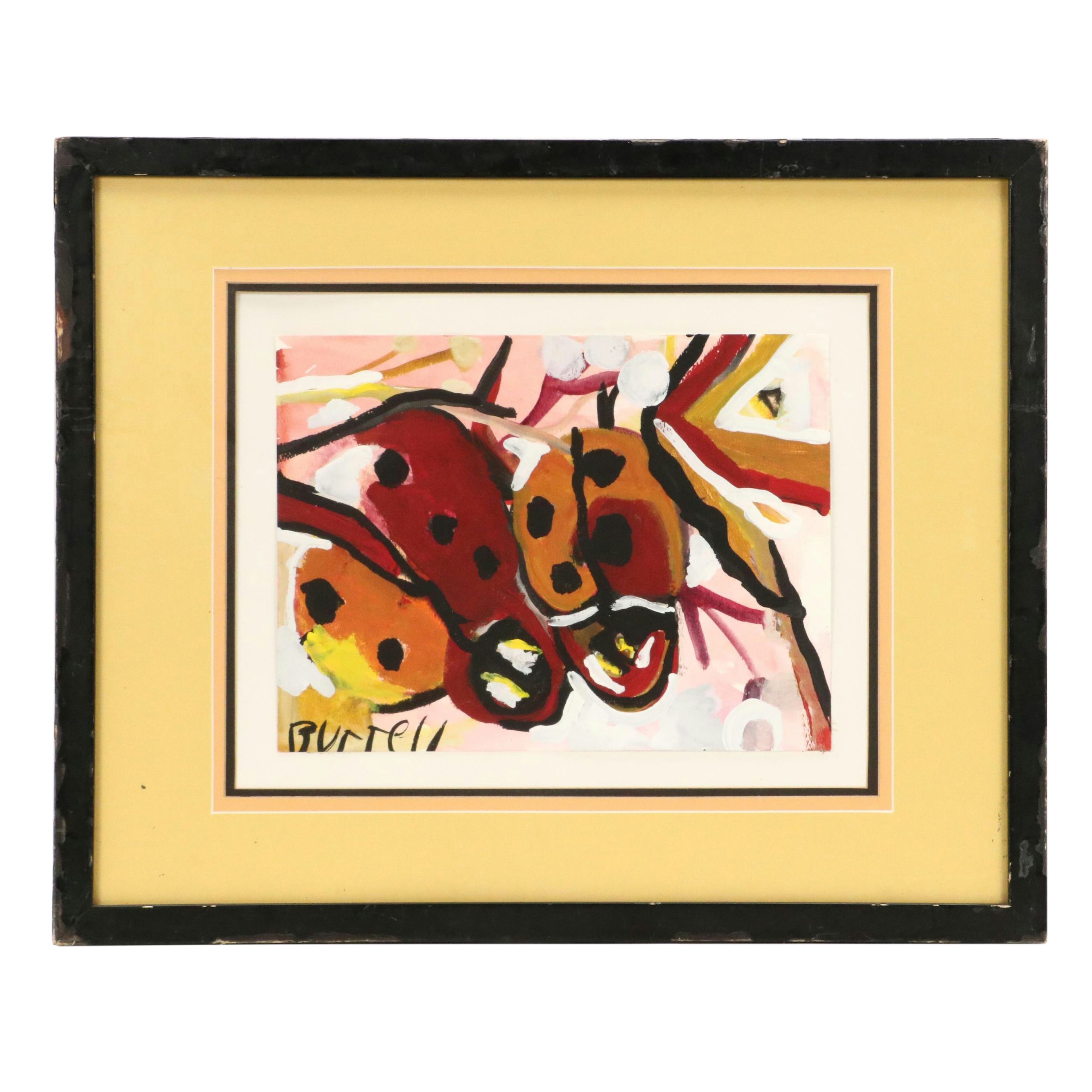 Acrylic Painting of Two Abstracted Ladybugs, Late 20th Century