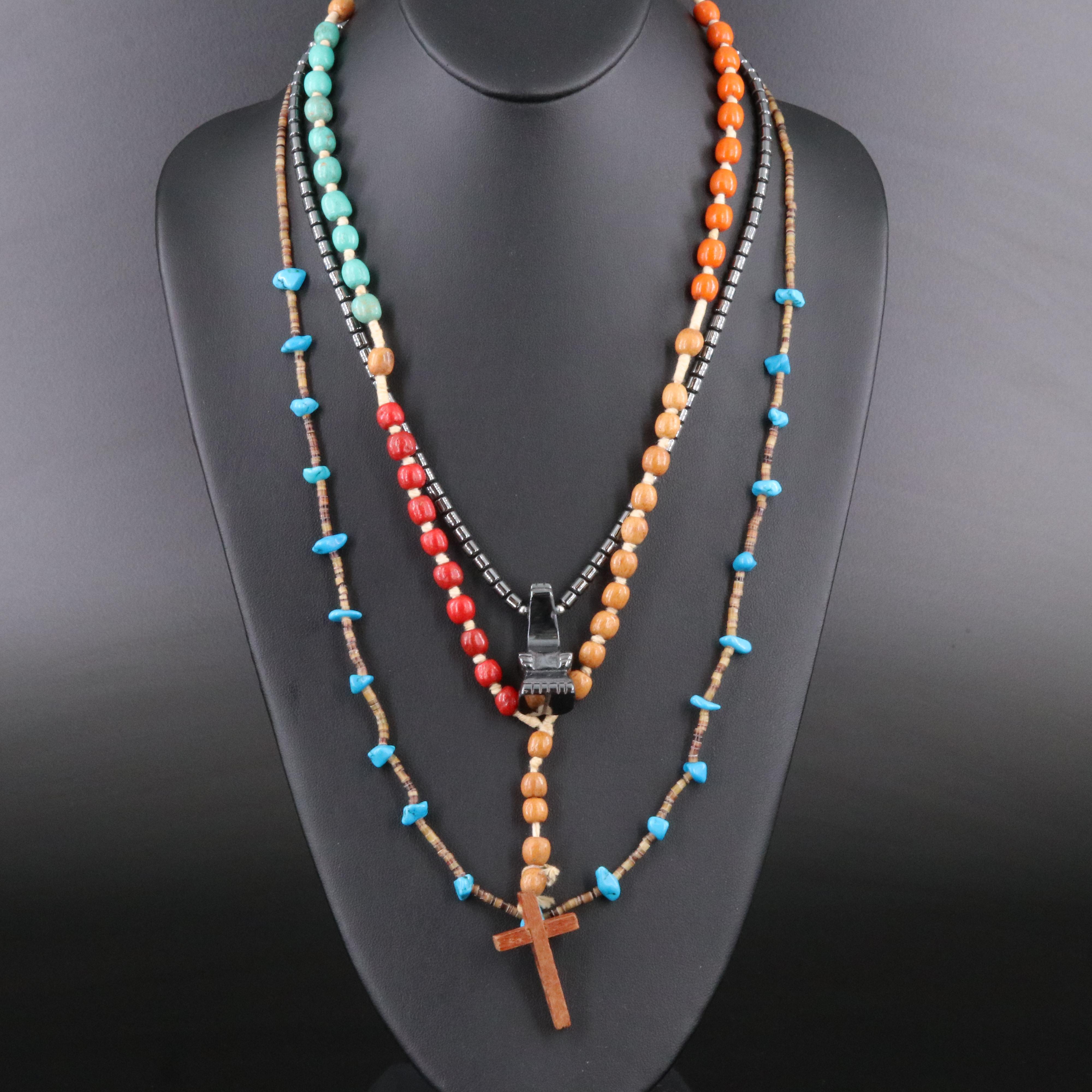 Necklace Collection Featuring Hematite, Shell and Magnesite