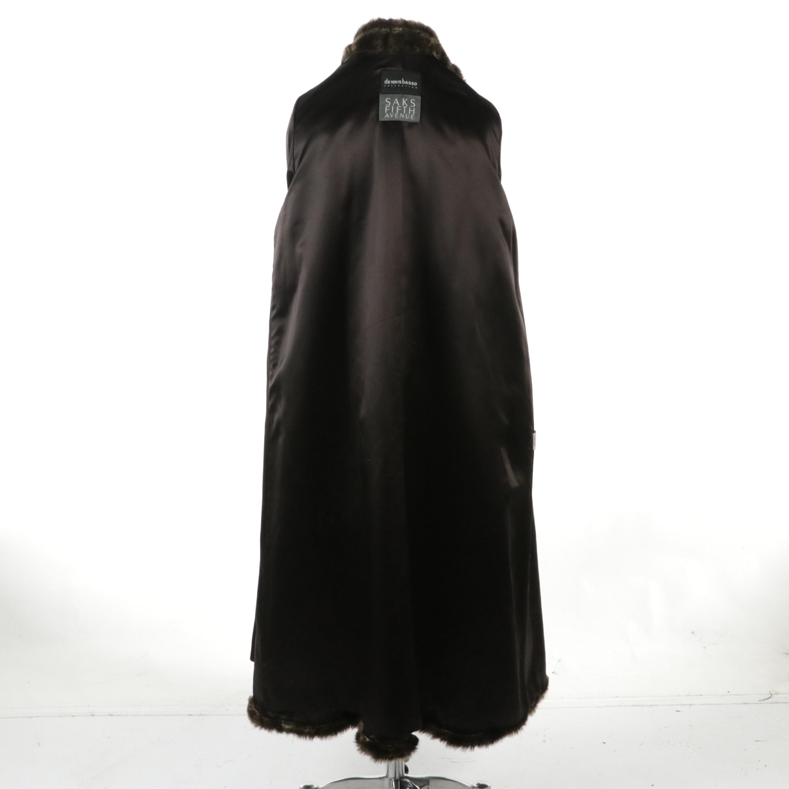 Dennis Basso for Saks Fifth Avenue Faux Fur Shawl Collar Long Coat