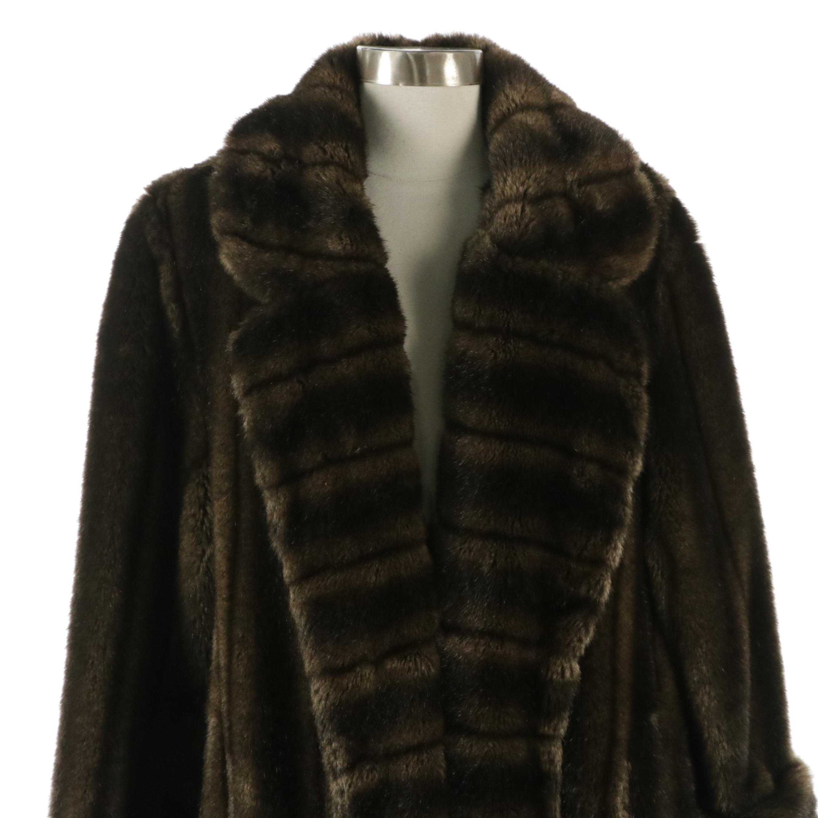 Dennis Basso for Saks Fifth Avenue Faux Fur Shawl Collar Long Coat