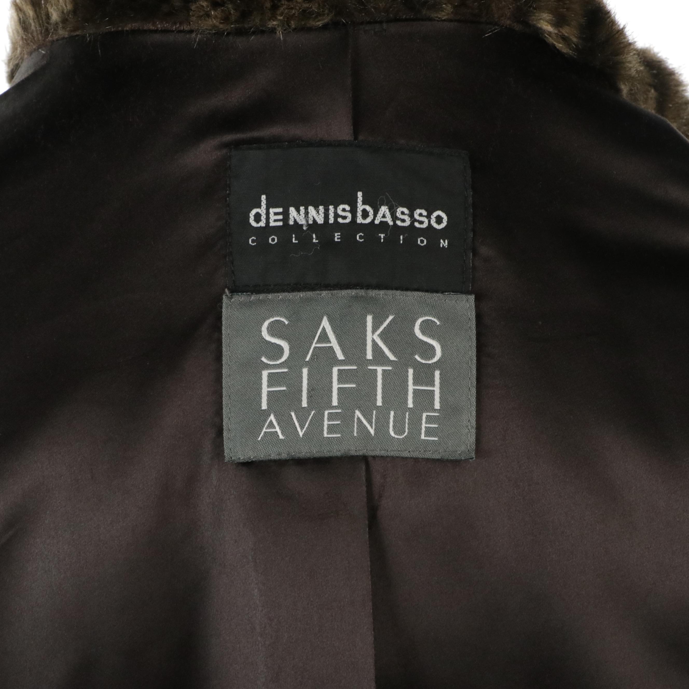 Dennis Basso for Saks Fifth Avenue Faux Fur Shawl Collar Long Coat