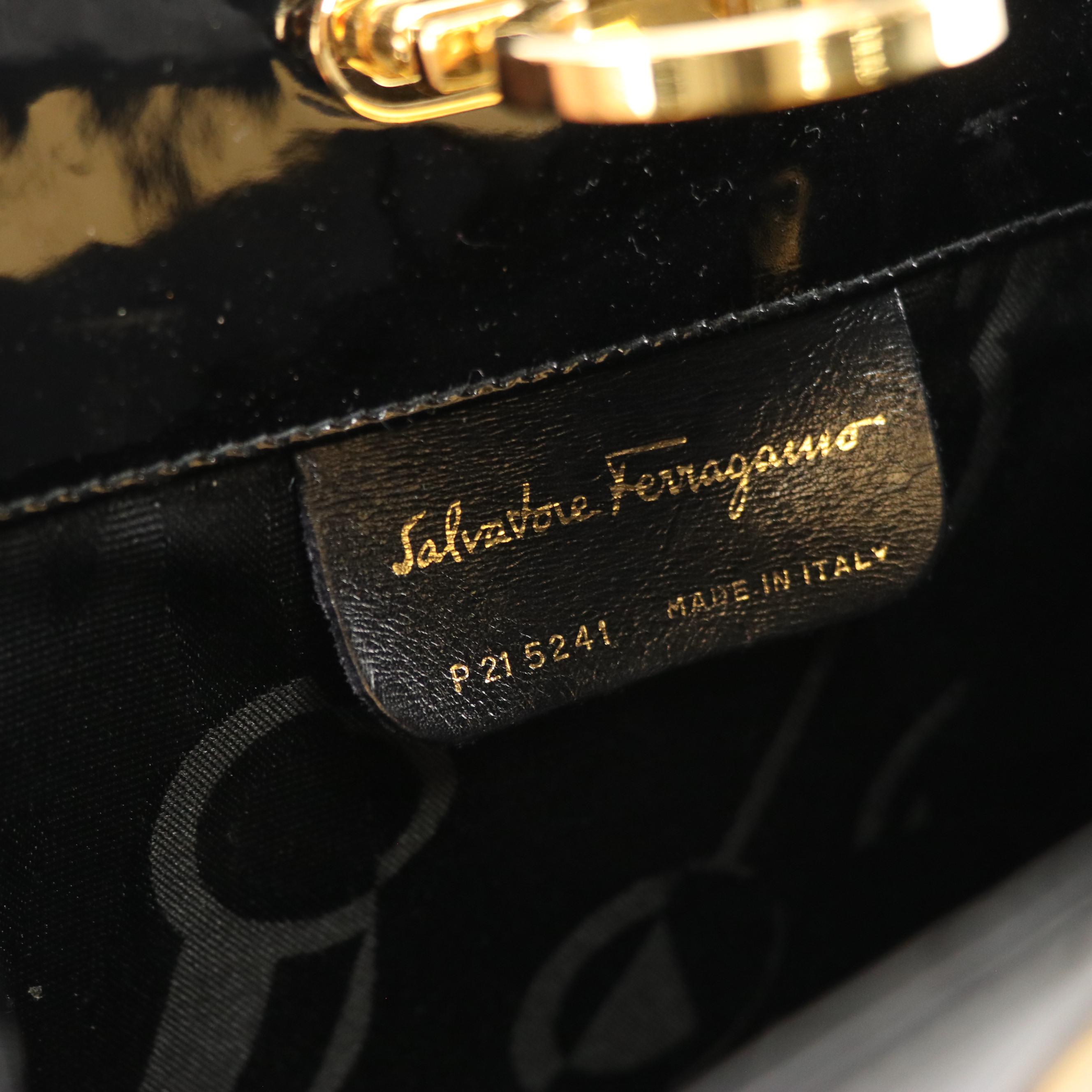 Salvatore Ferragamo Black Patent Leather Gancini Closure Chain Link Crossbody