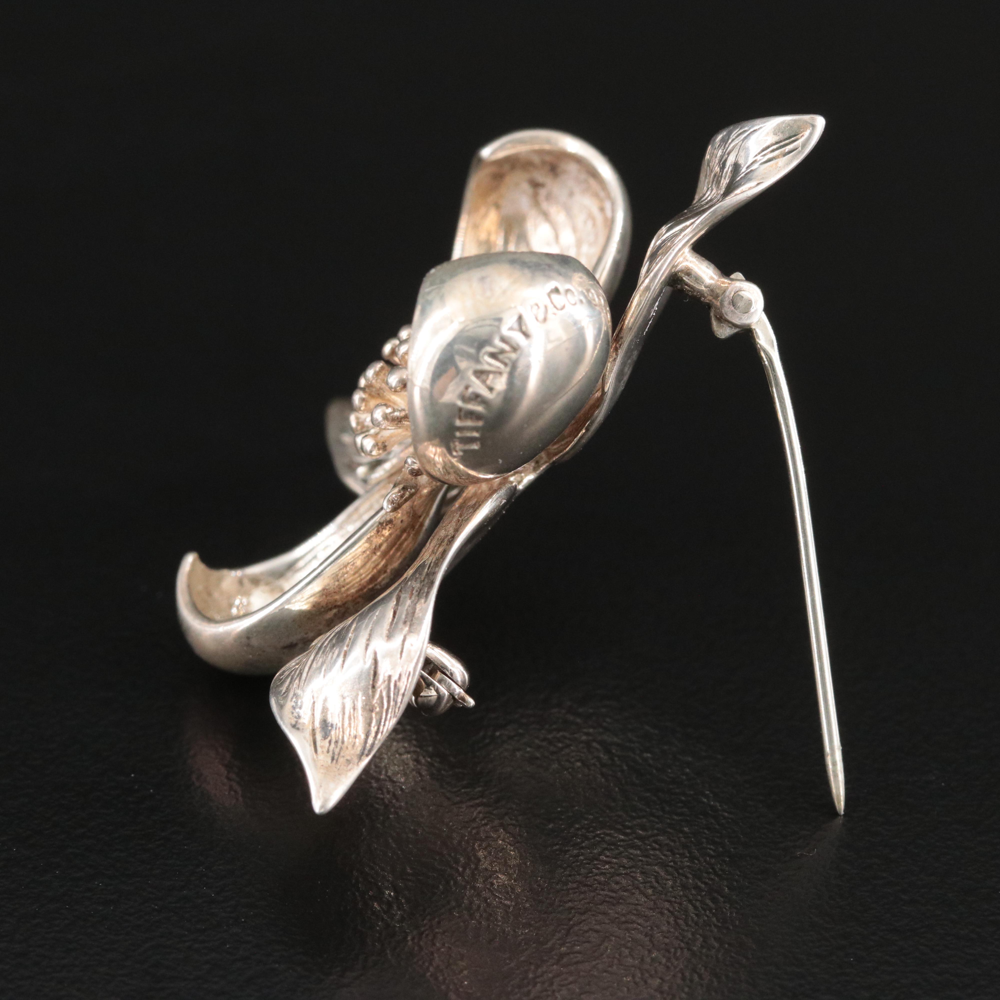 Tiffany & Co. Sterling Orchid Flower Brooch