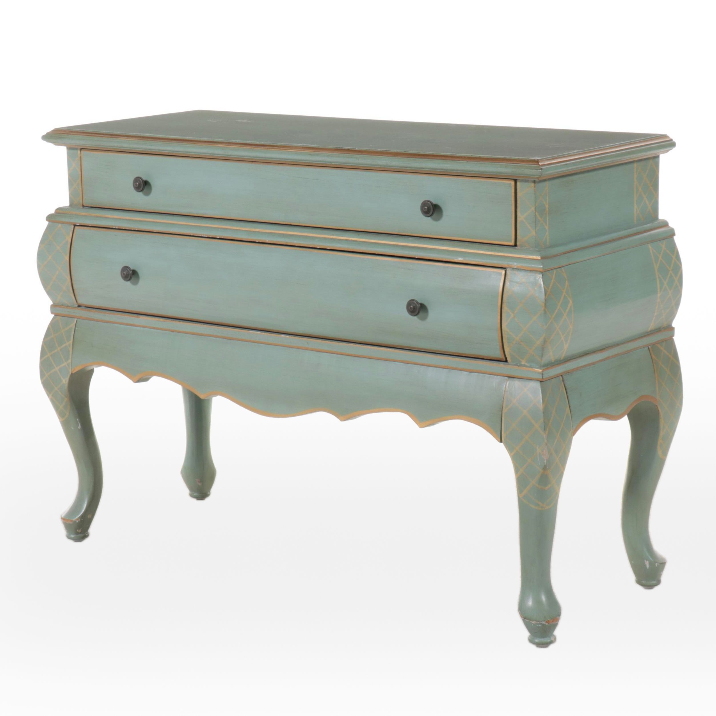 Gustavian Style Painted Two-Drawer Bombe Chest