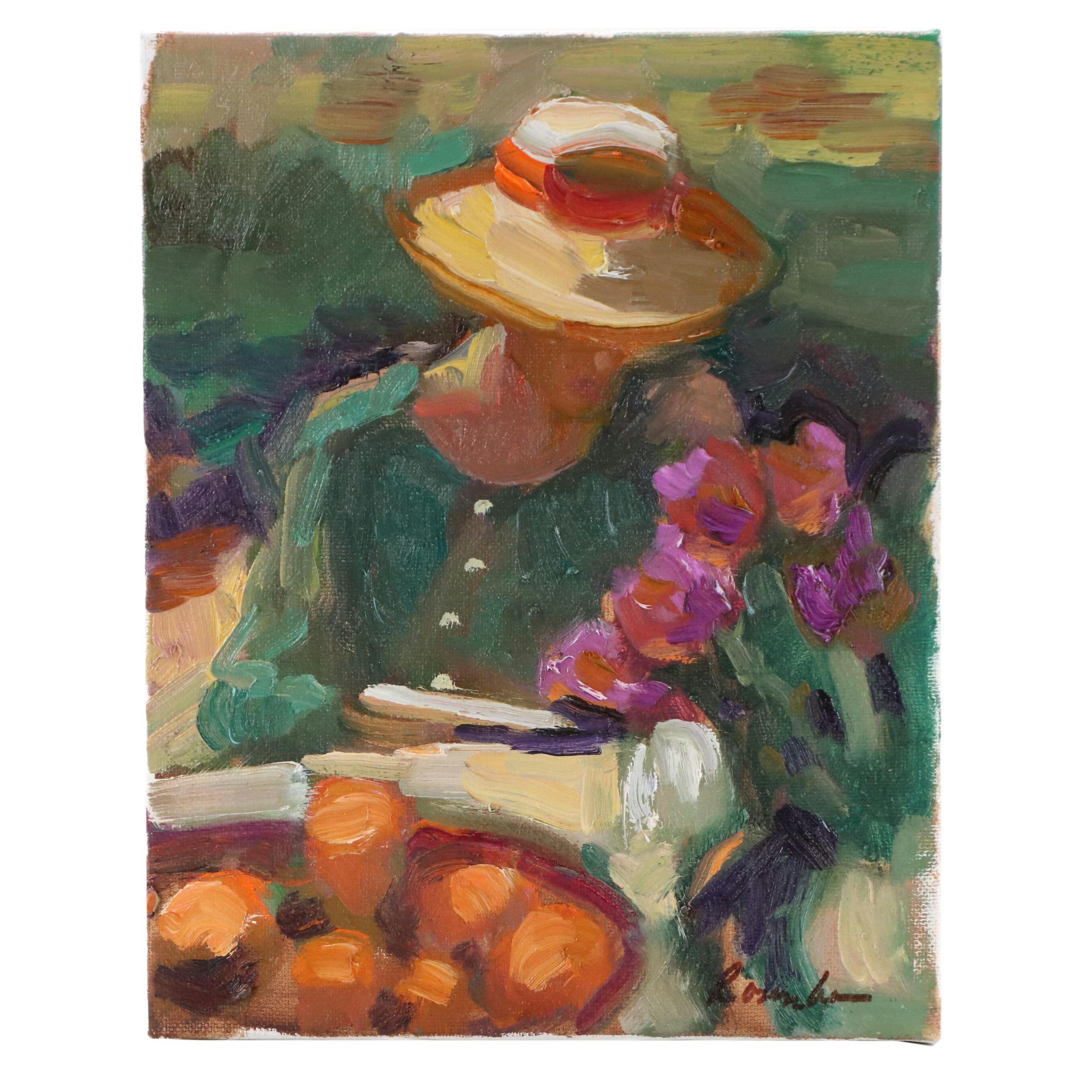 Sally Rosenbaum Oil Painting of Figure Reading, 21st Century