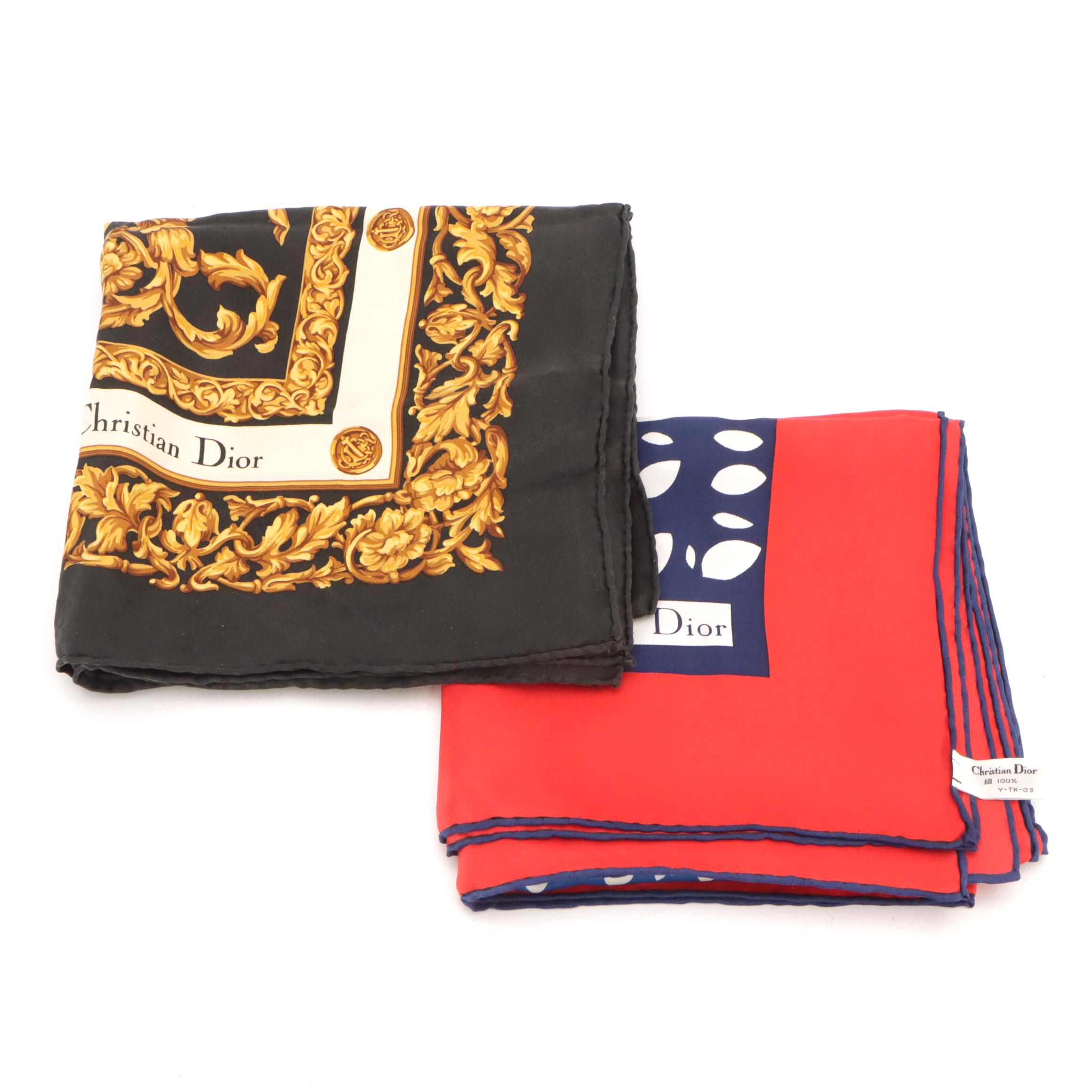 Christian Dior Baroque and Color Block Print Scarves in Silk Twill