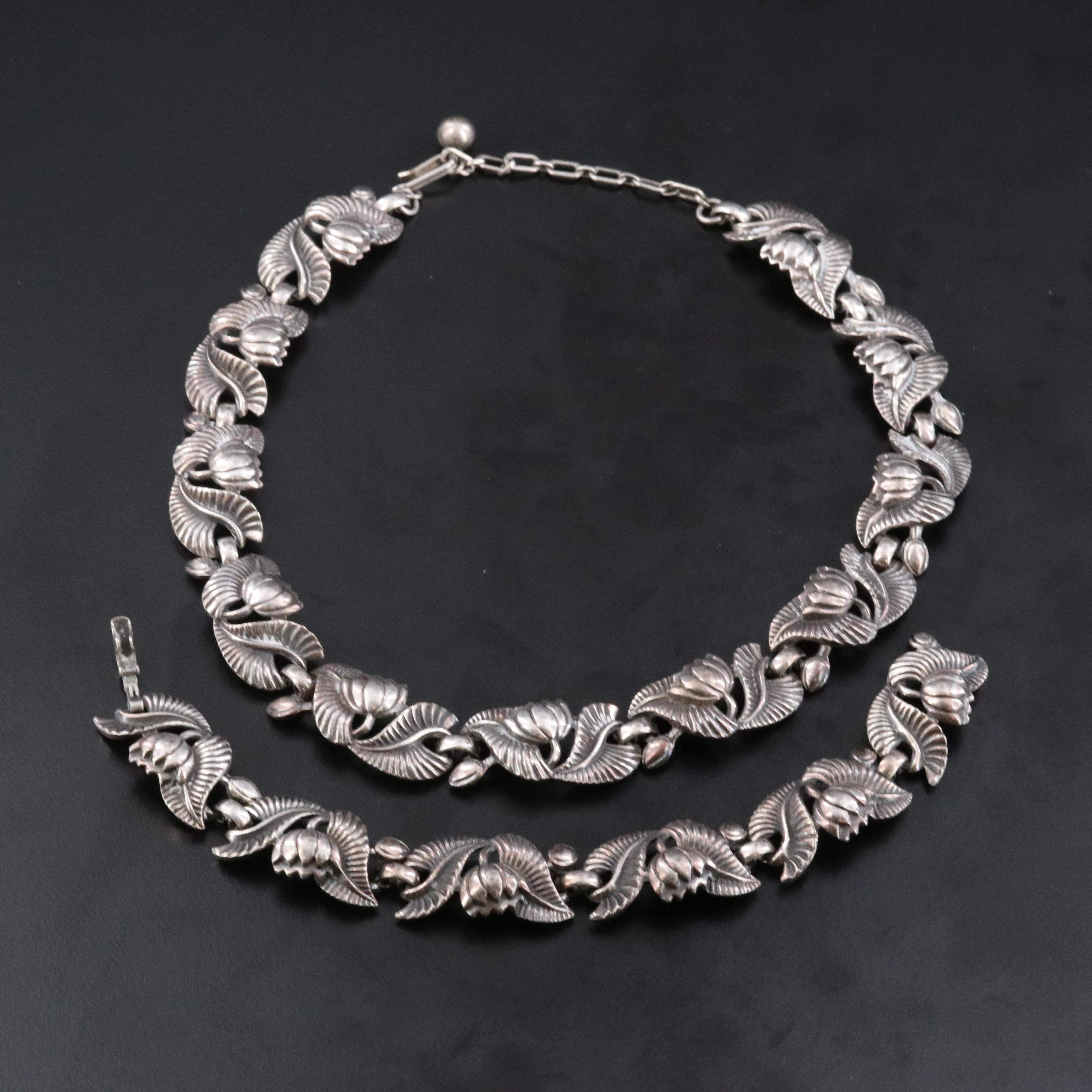 Vintage Crown Trifari and Trifari Floral Necklace and Bracelet